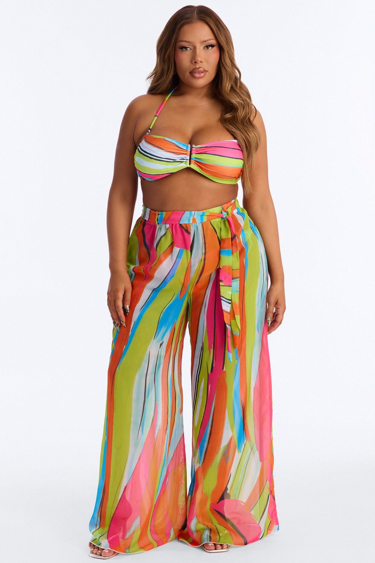 Rosalia Geometric Print Bandeau Bikini & Pant Set - Multi Color
