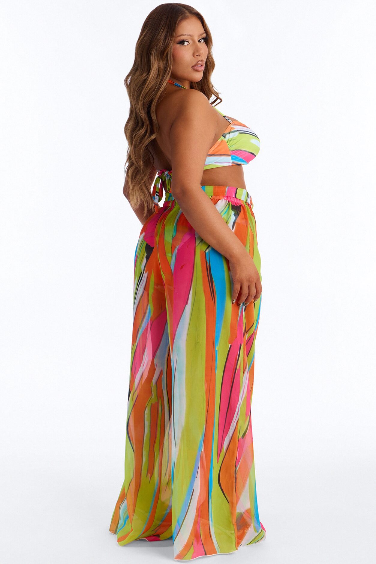 Rosalia Geometric Print Bandeau Bikini & Pant Set - Multi Color