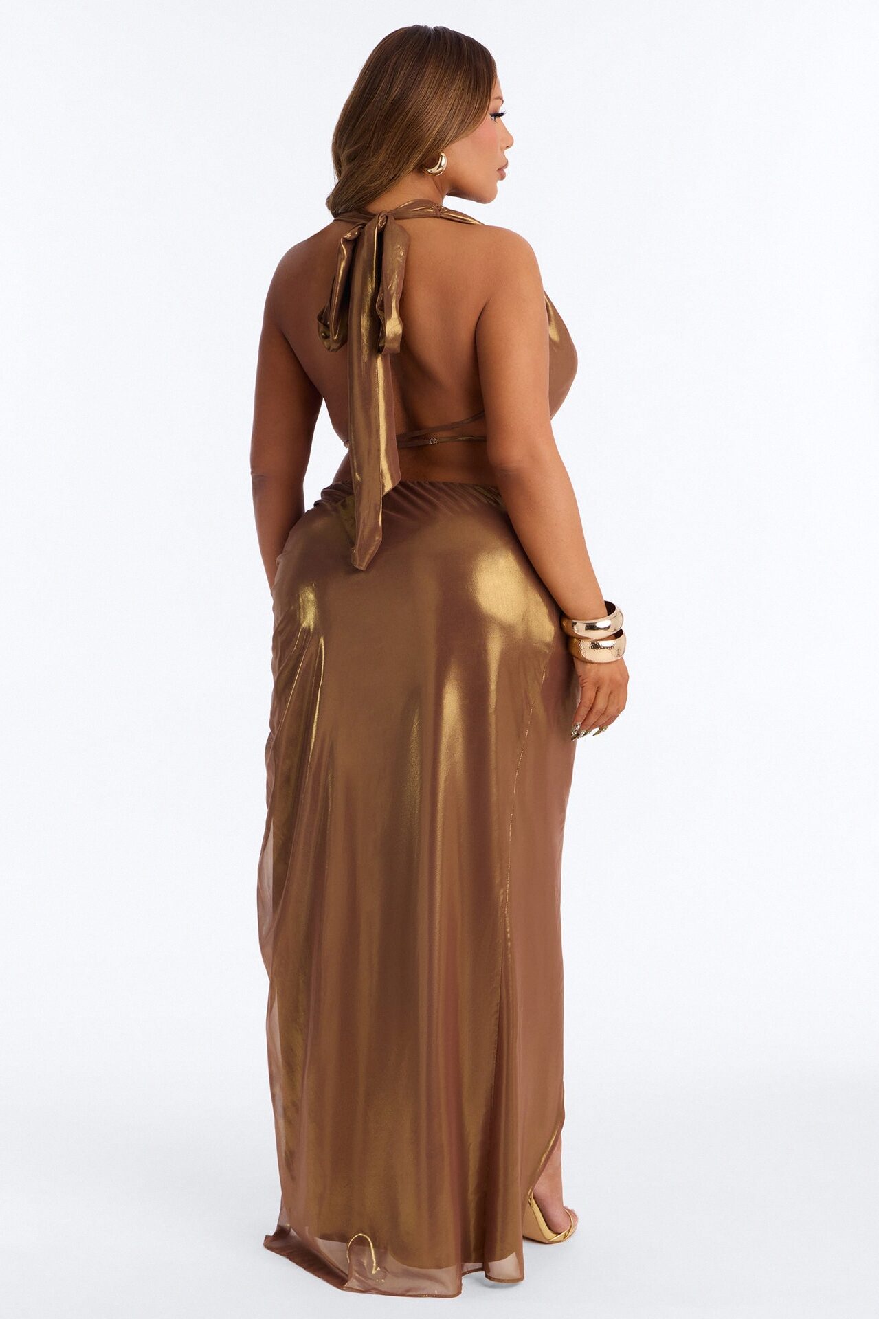 Moonlight Metallic Chiffon Maxi Skirt Set - Bronze