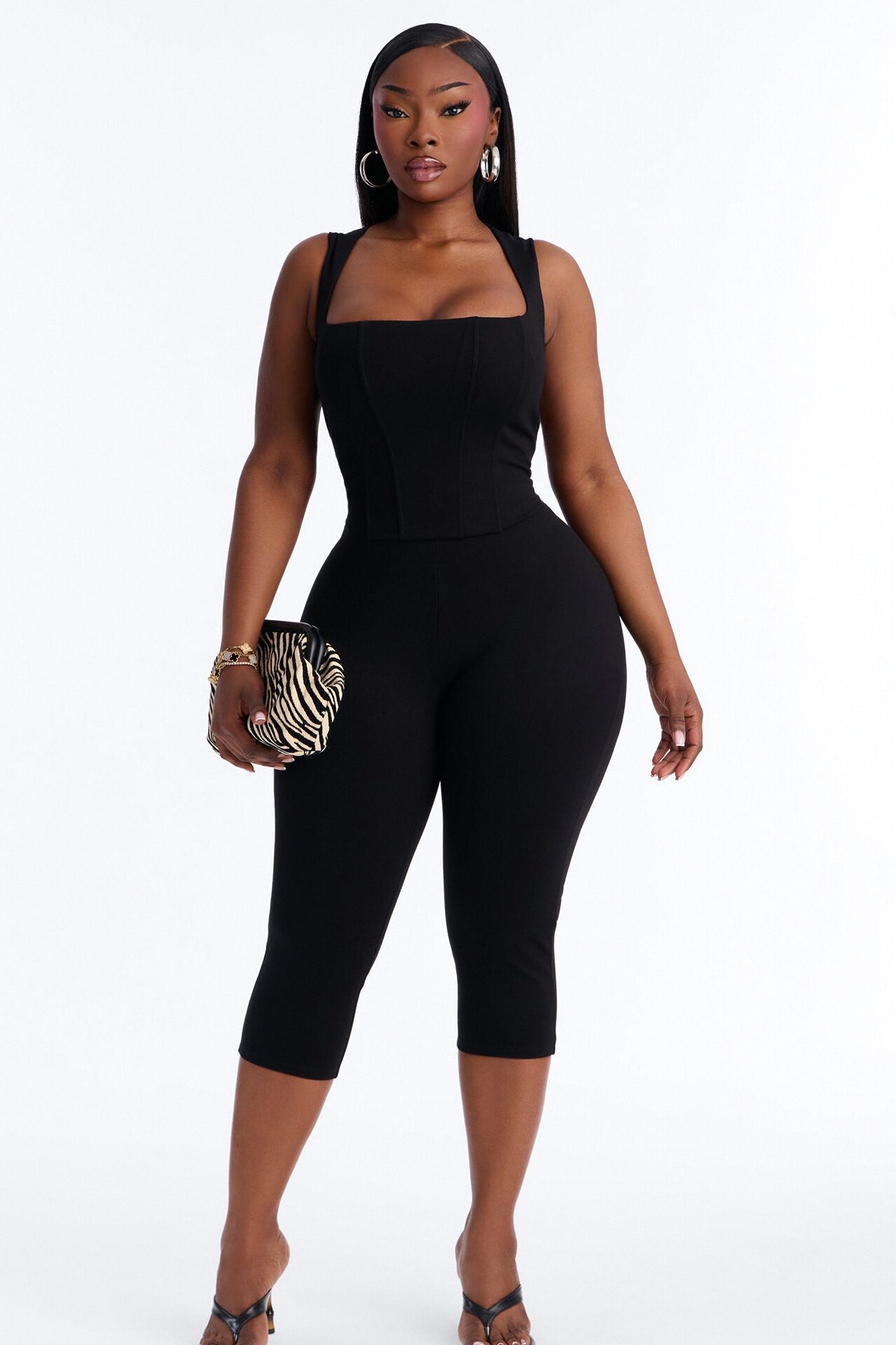 Sweet Talk Ponte Corset Capri Set - Black