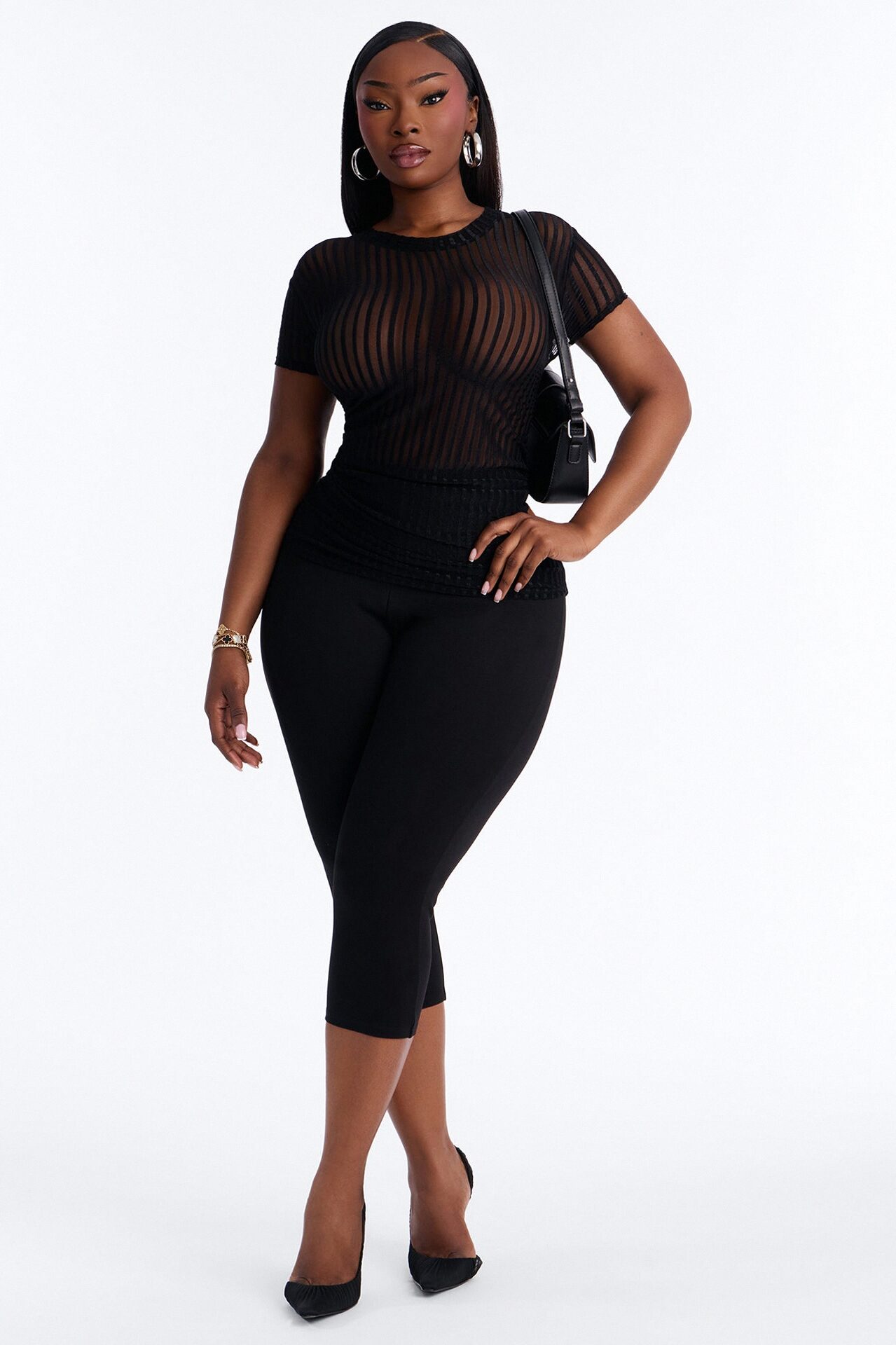 Myrah Short Sleeve Mesh Top - Black