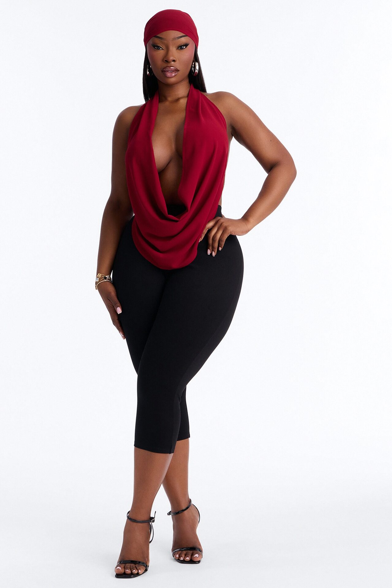 Baddie Energy Head Wrap Top 2 Piece Set - DarkRed