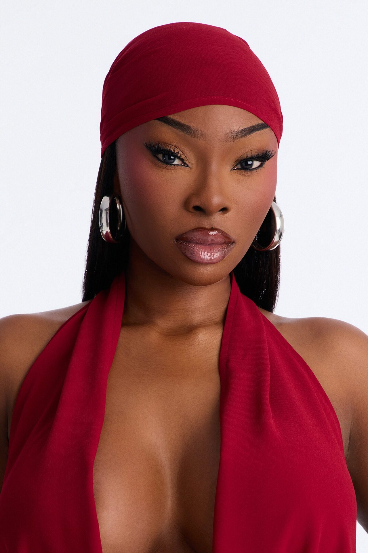 Baddie Energy Head Wrap Top 2 Piece Set - DarkRed