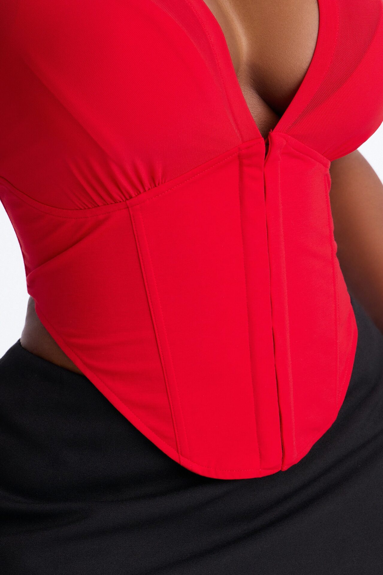 Secret's Out Short Sleeve Mesh Corset Top - Red
