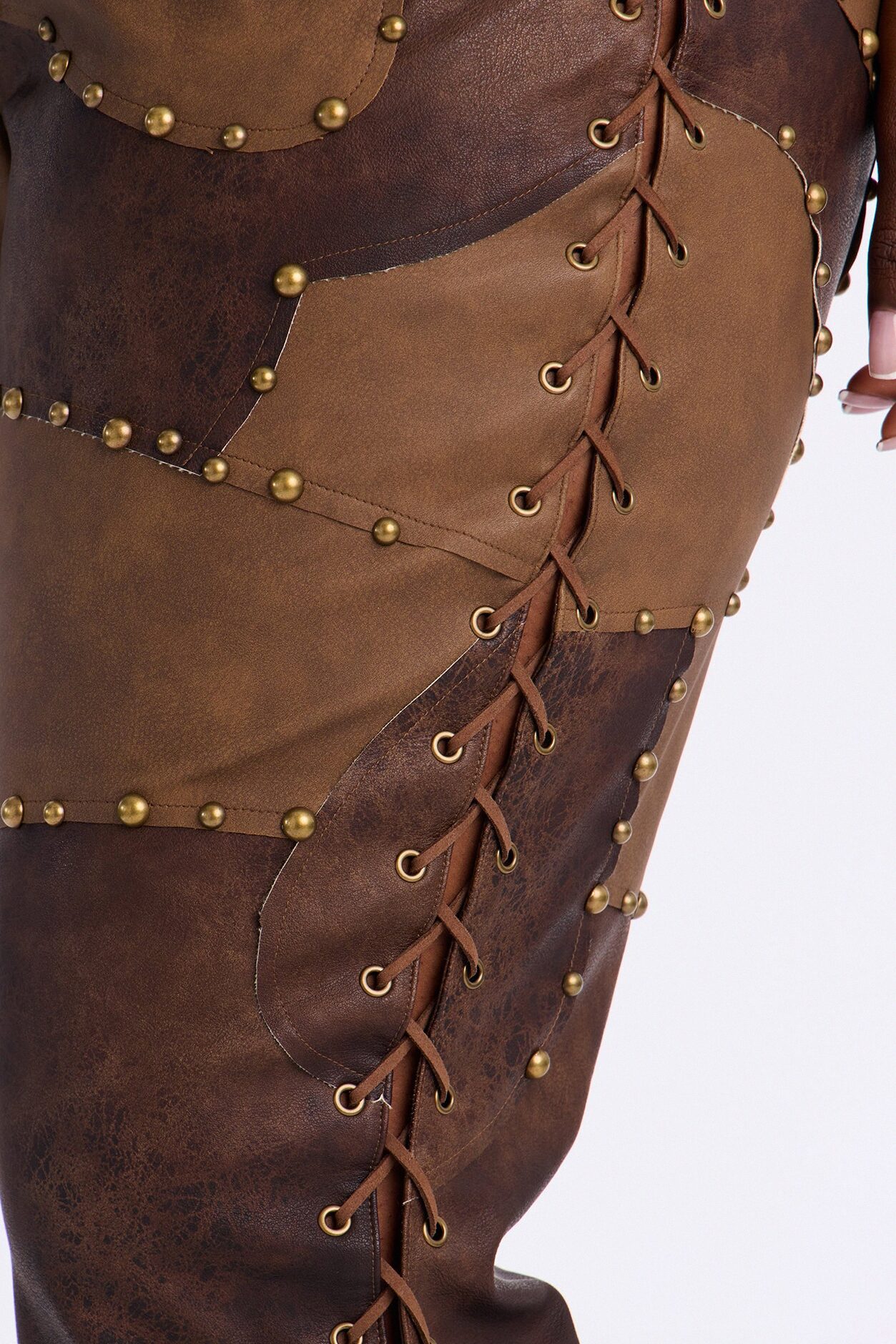 Night Claw Faux Leather Patchwork Flare Pants - Brown Combo