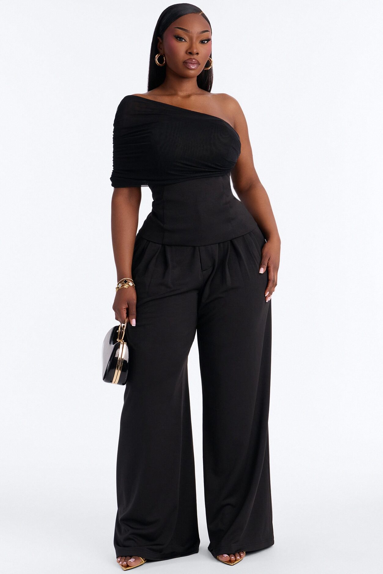 Diana One Shoulder Pant Set - Black
