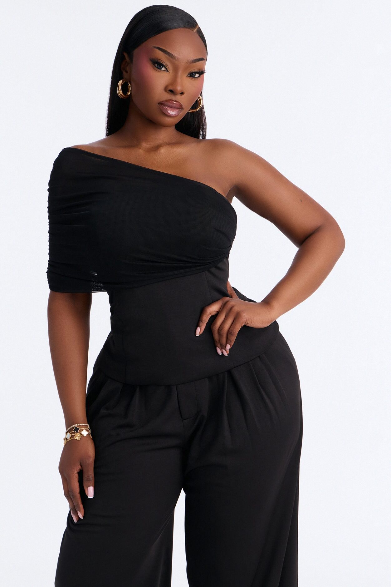 Diana One Shoulder Pant Set - Black