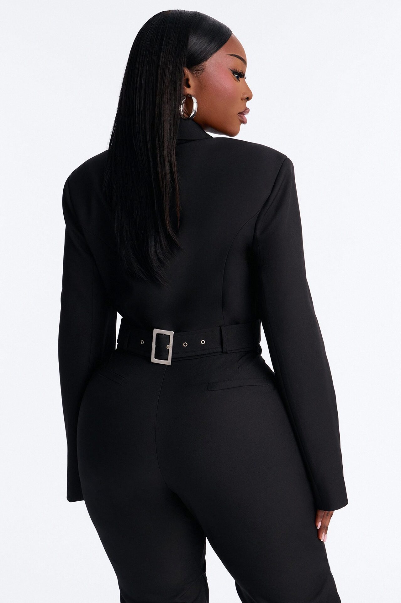 Hurst Cropped Buckle Open Front Blazer - Black
