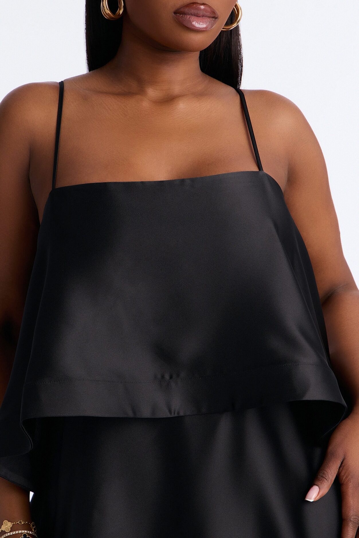 Rowen Tiered Satin Gown - Black