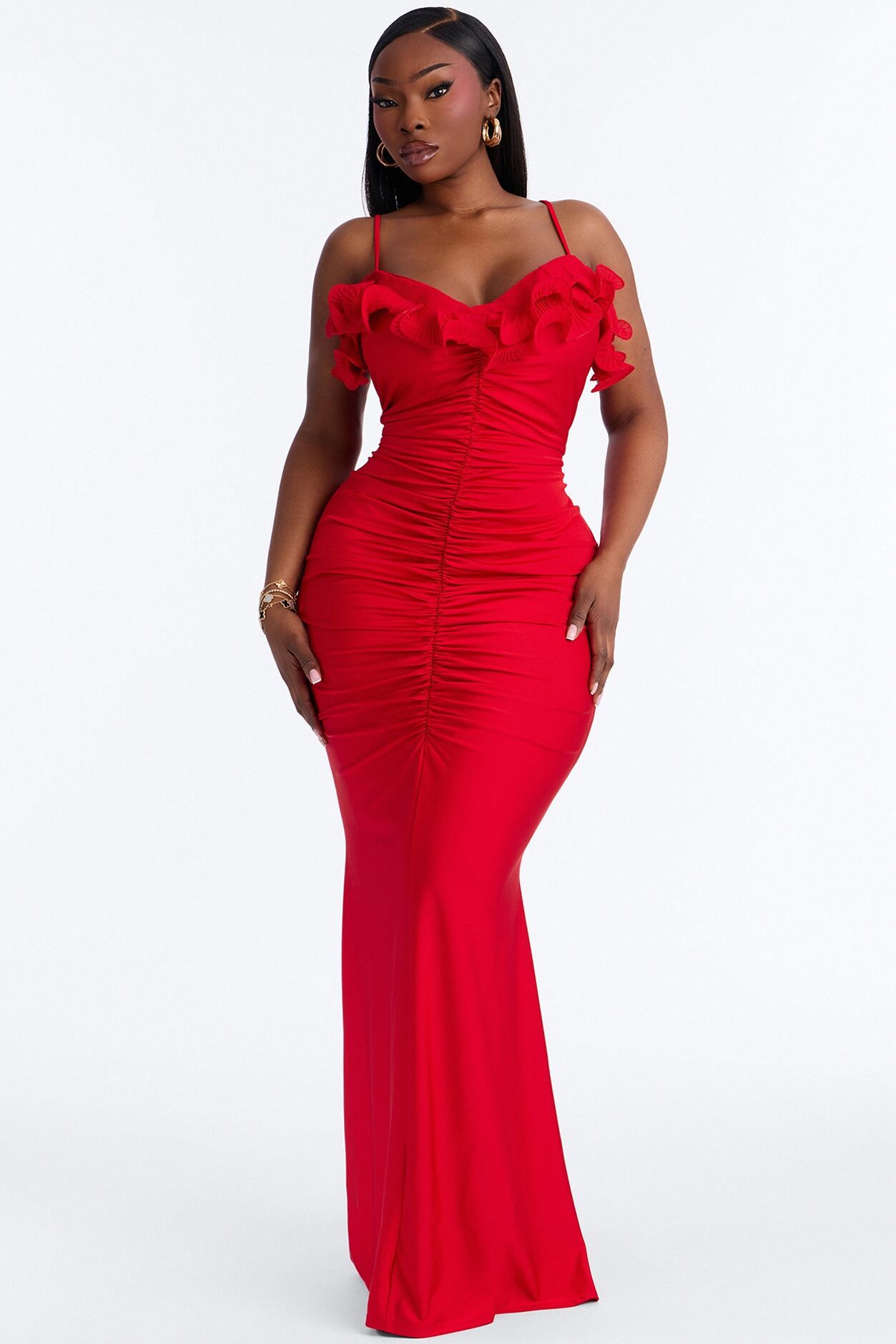 Pick Me Up At 8 Ruffle Gown - Red