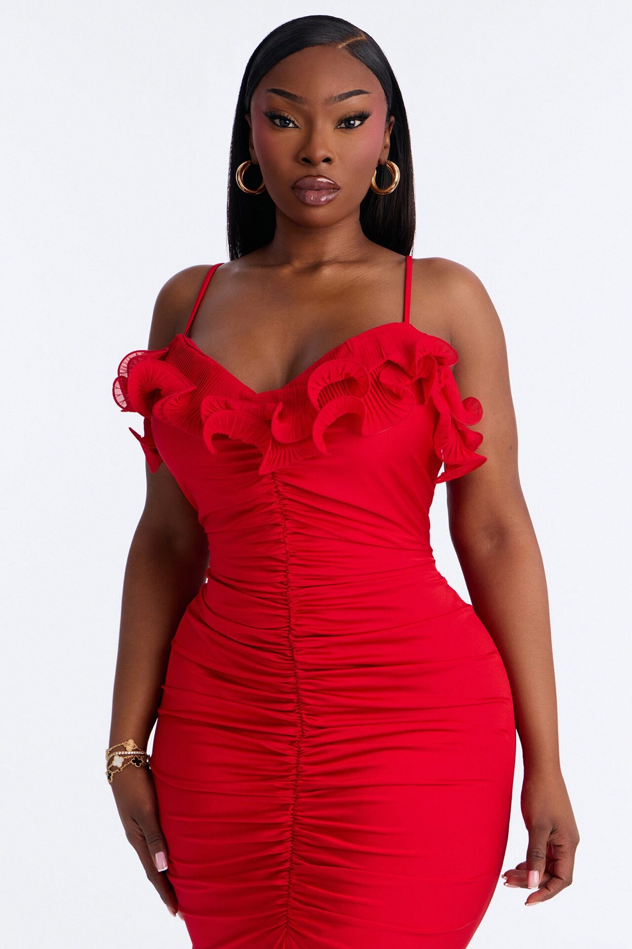 Pick Me Up At 8 Ruffle Gown - Red
