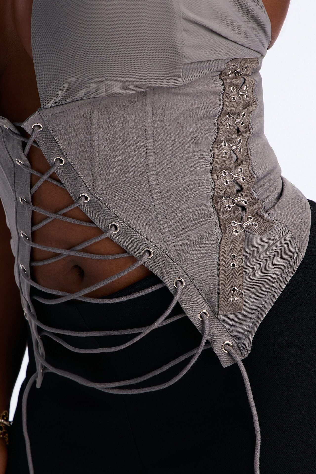 Alexis Lace Up Halter Top - Charcoal