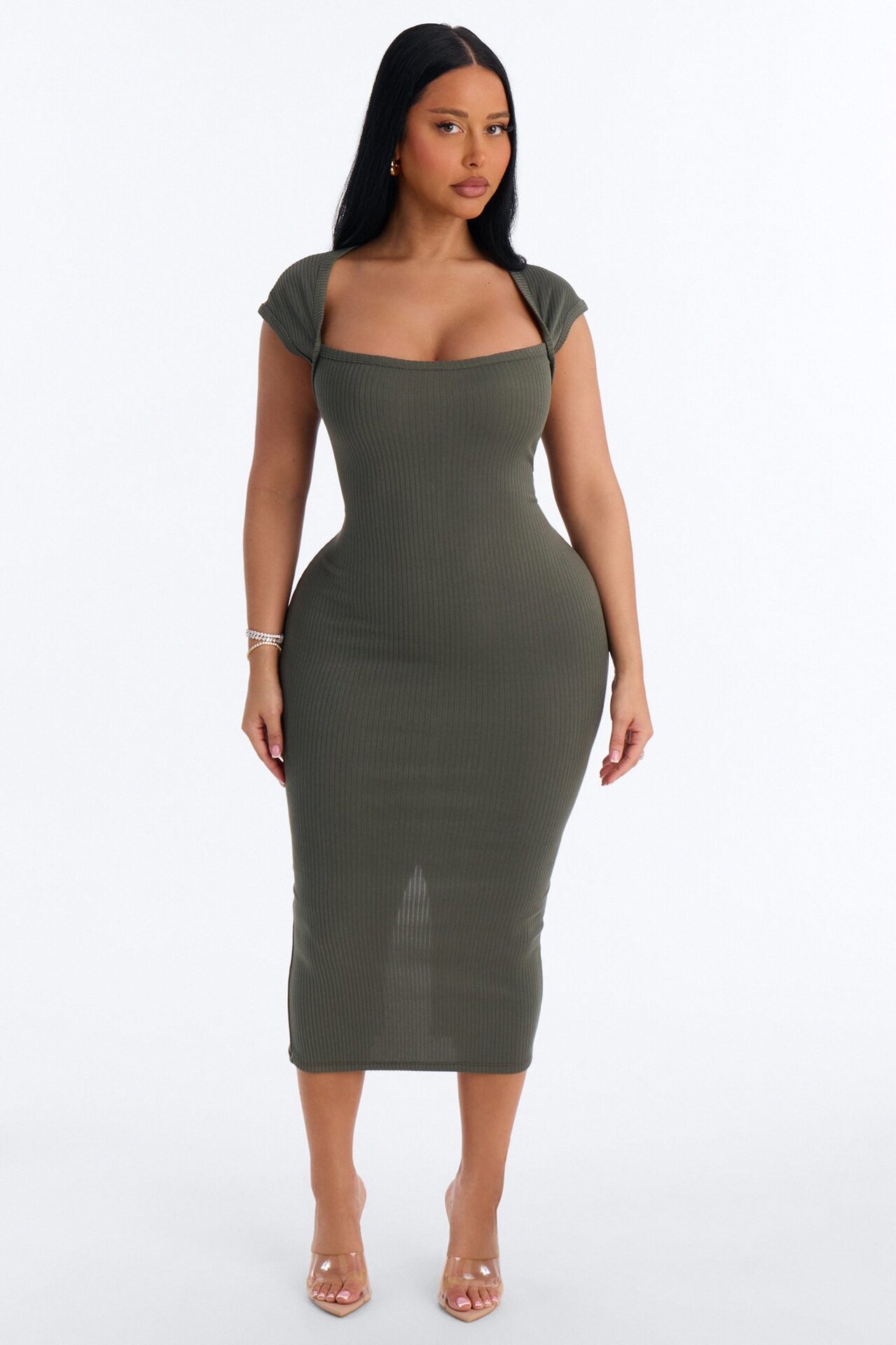 Harper Cap Sleeve Midi Dress - Olive