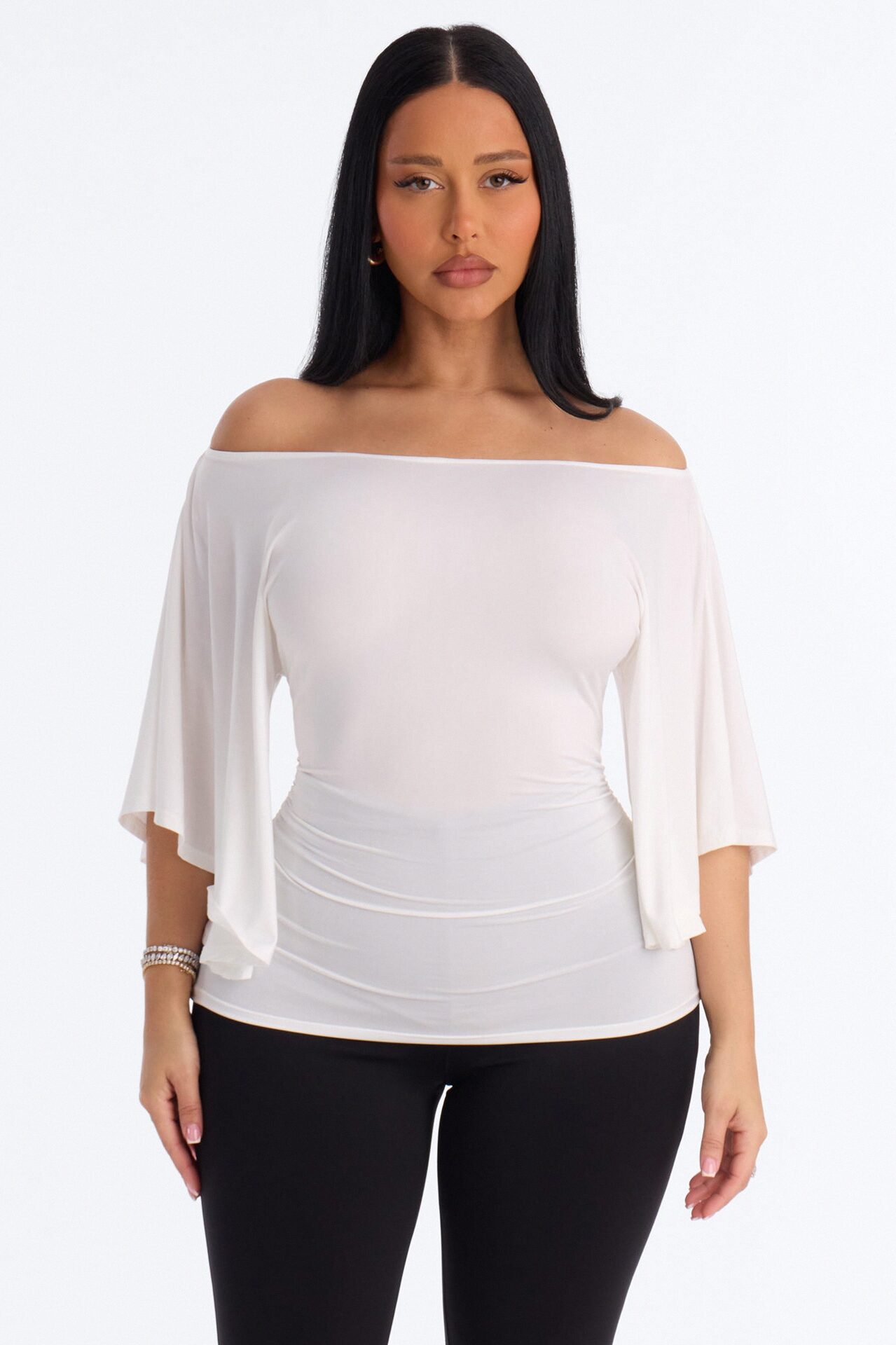 Cierra Cinched Waist Short Sleeve Top - White