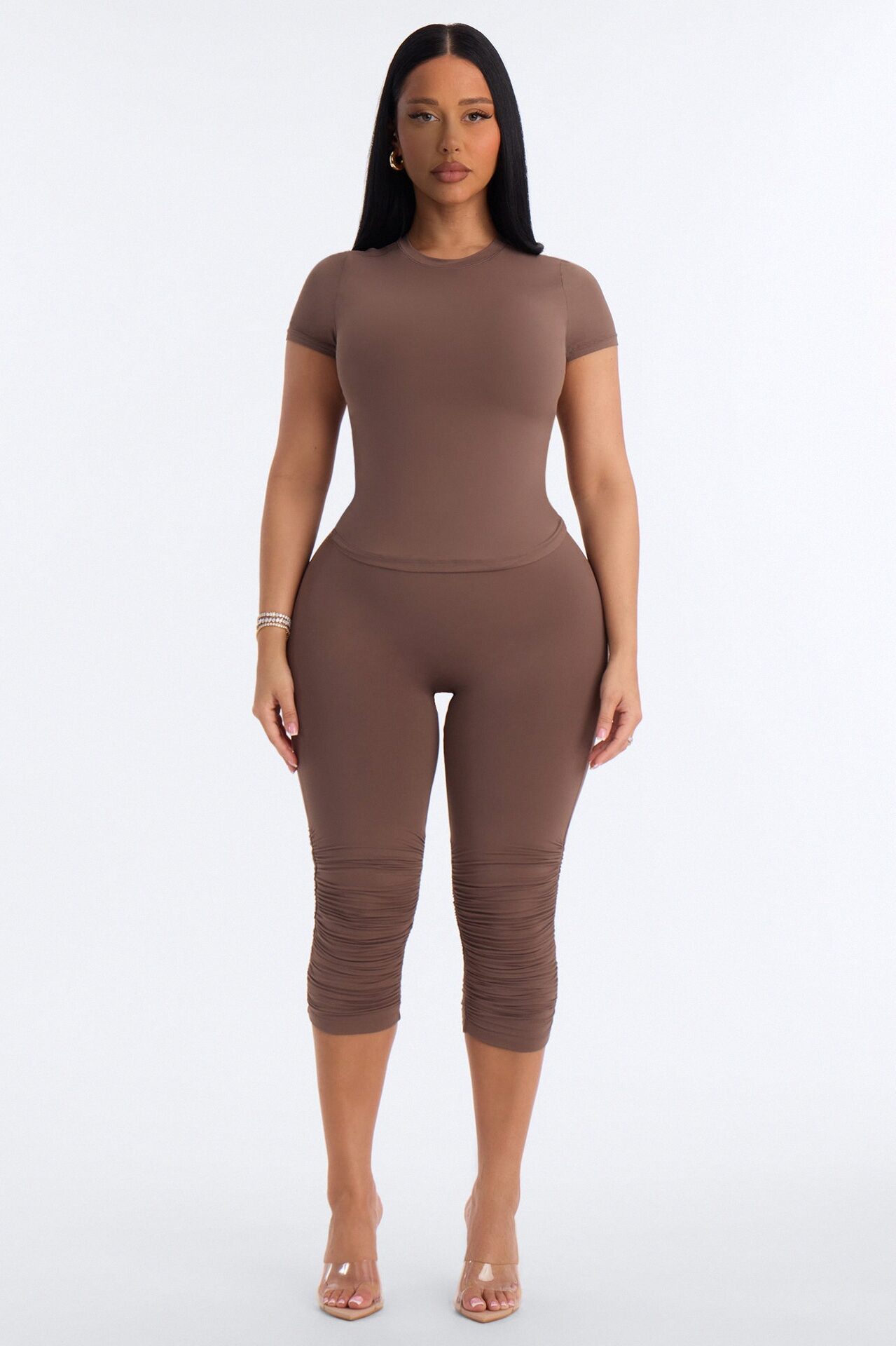Second Skin Double Lined Short Sleeve Top - Brown