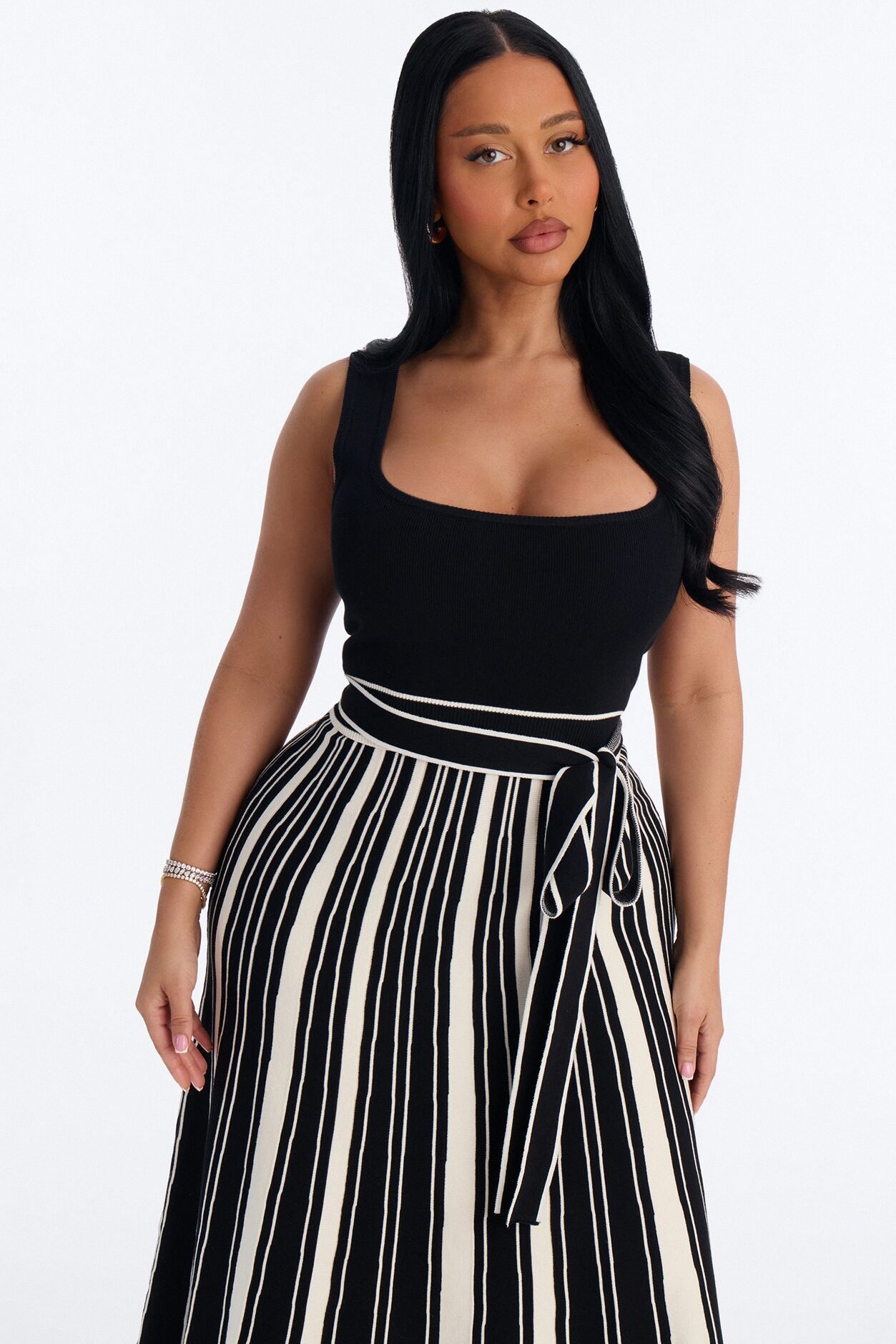 Danica A Line Knit Maxi Dress - Black/White