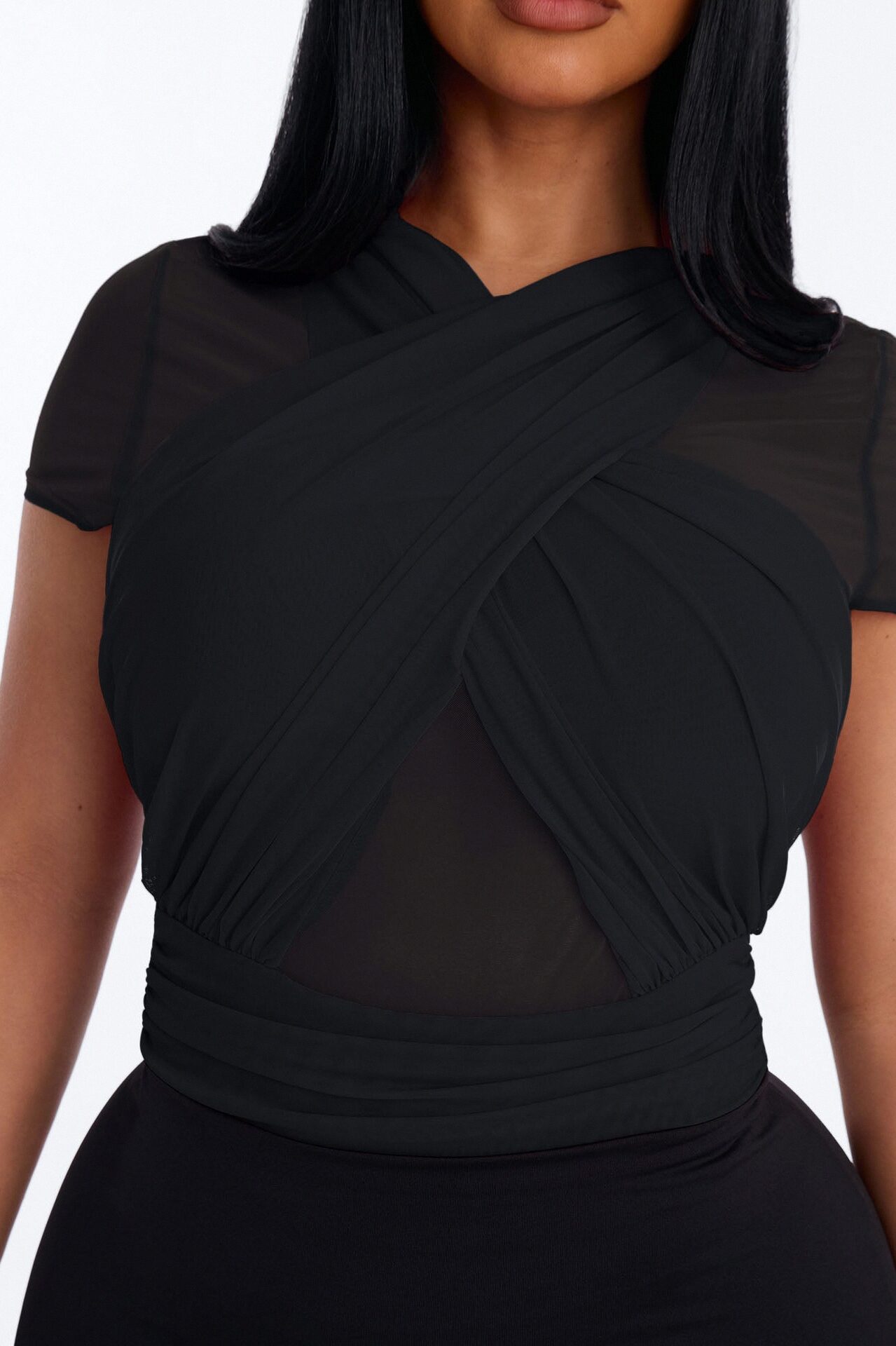 Serena Short Sleeve Mesh Bodysuit - Black