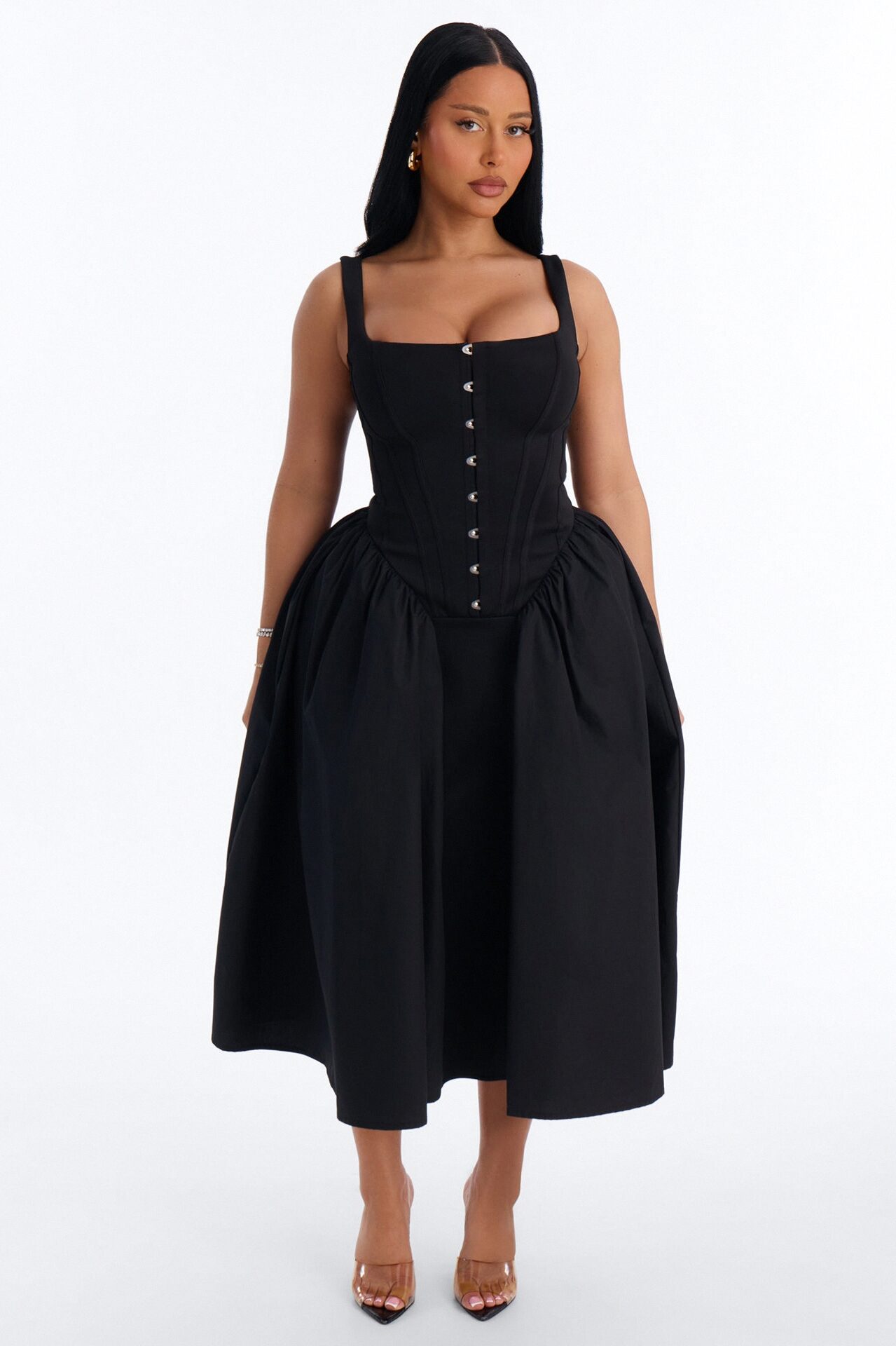 Renna Corset Midi Dress - Black