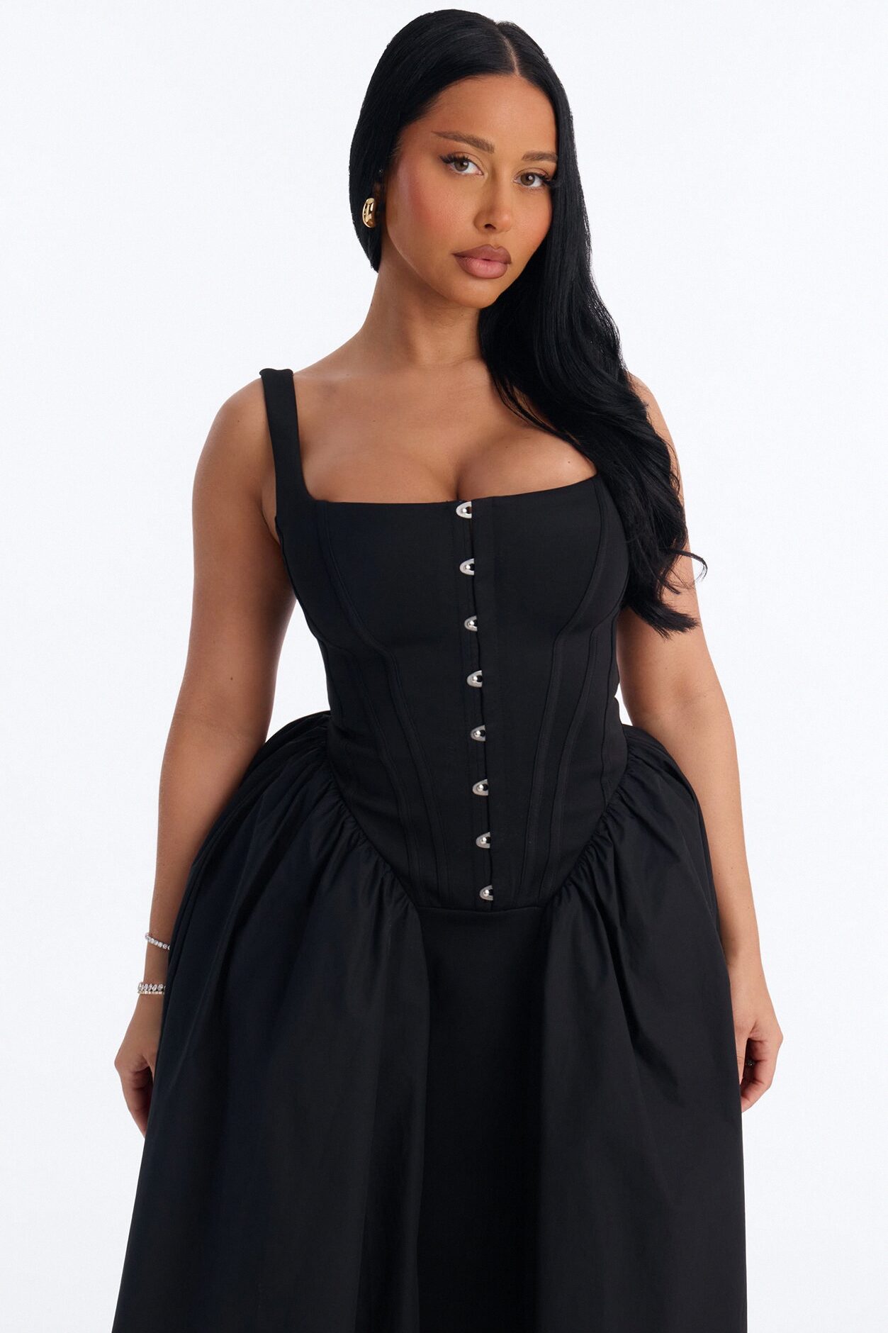 Renna Corset Midi Dress - Black