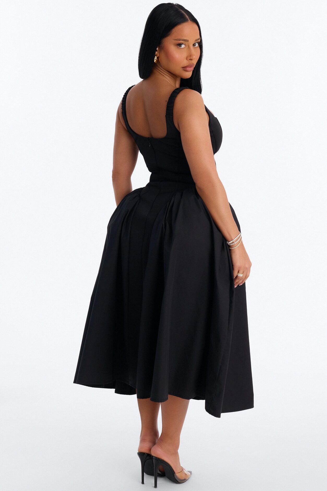 Renna Corset Midi Dress - Black