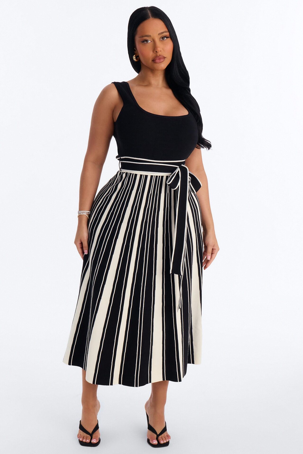 Danica A Line Knit Midi Dress - Black/White