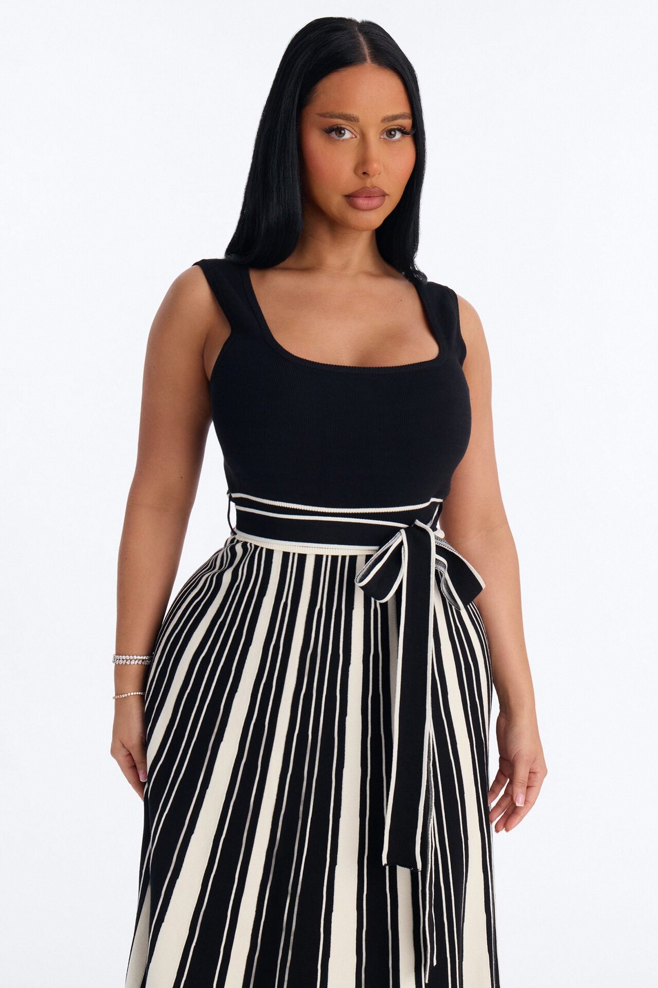 Danica A Line Knit Midi Dress - Black/White