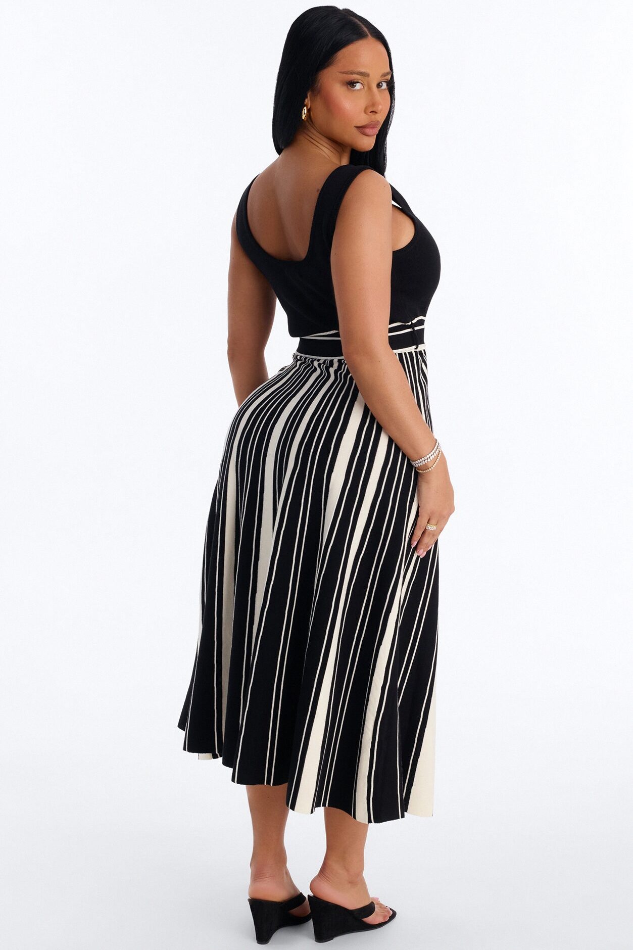 Danica A Line Knit Midi Dress - Black/White
