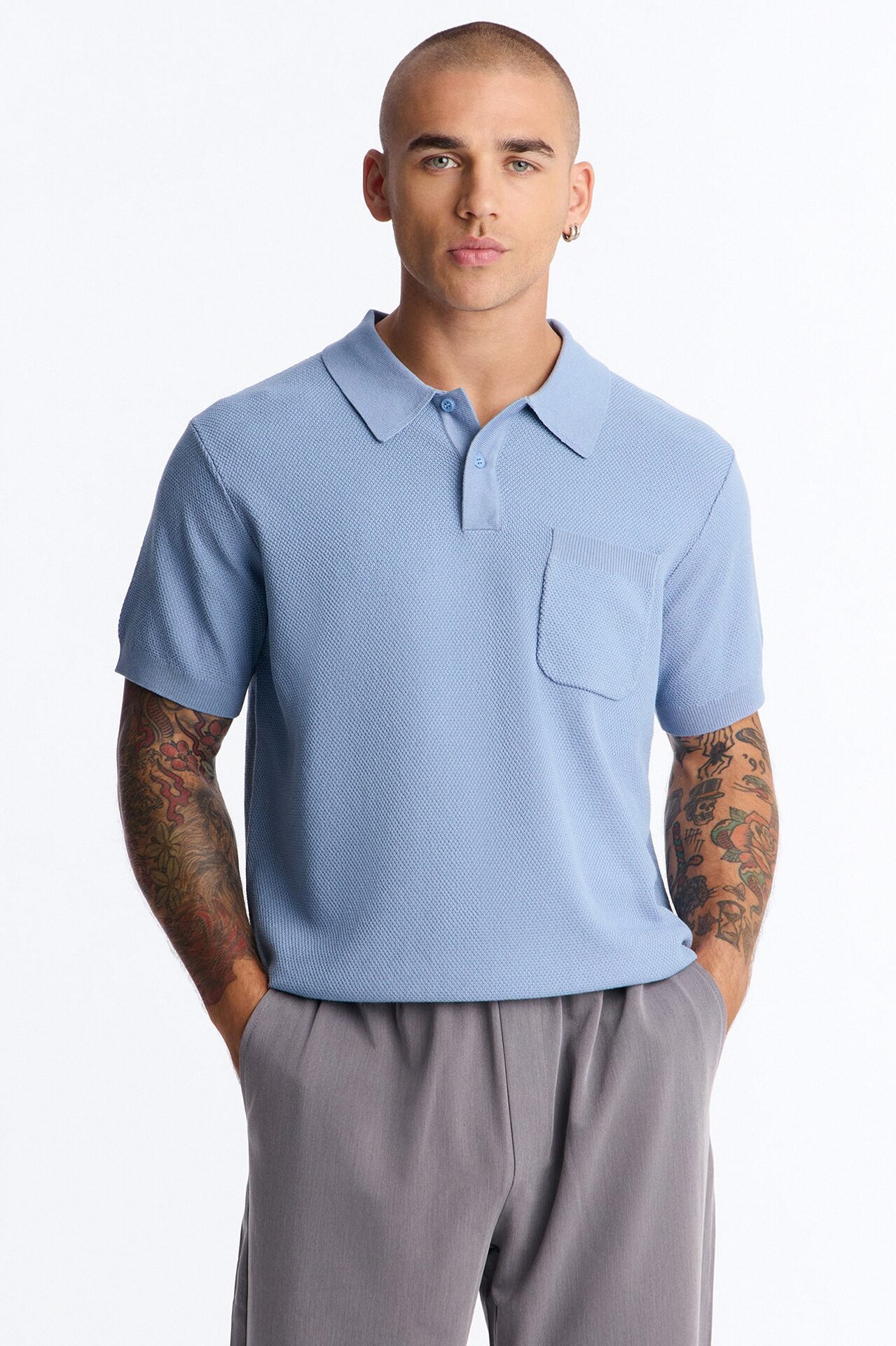 Everyday Pocket Pique Polo - Light Blue