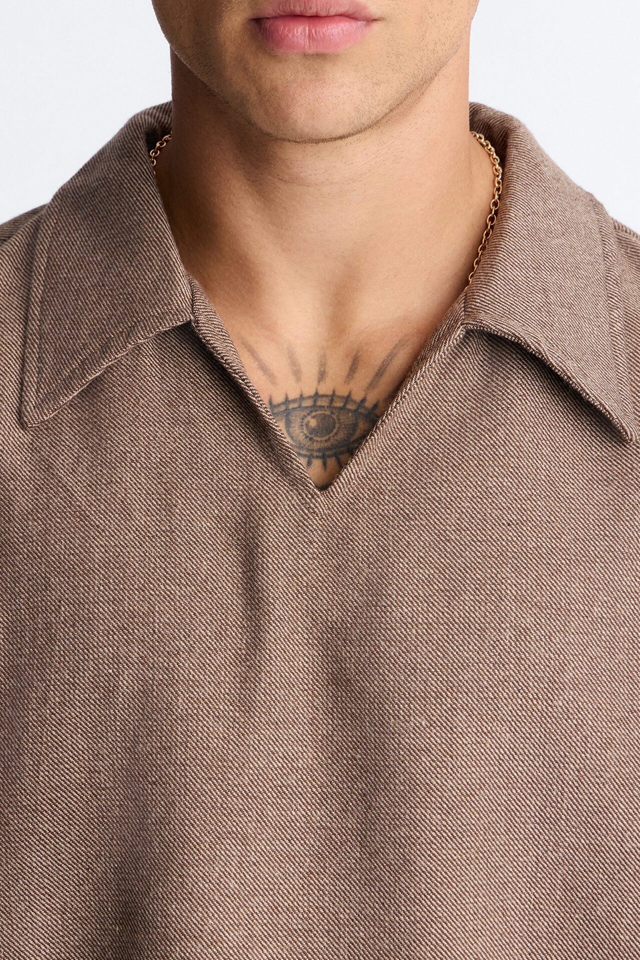 Maison Tailored Textured Boxy Cropped Polo - Brown