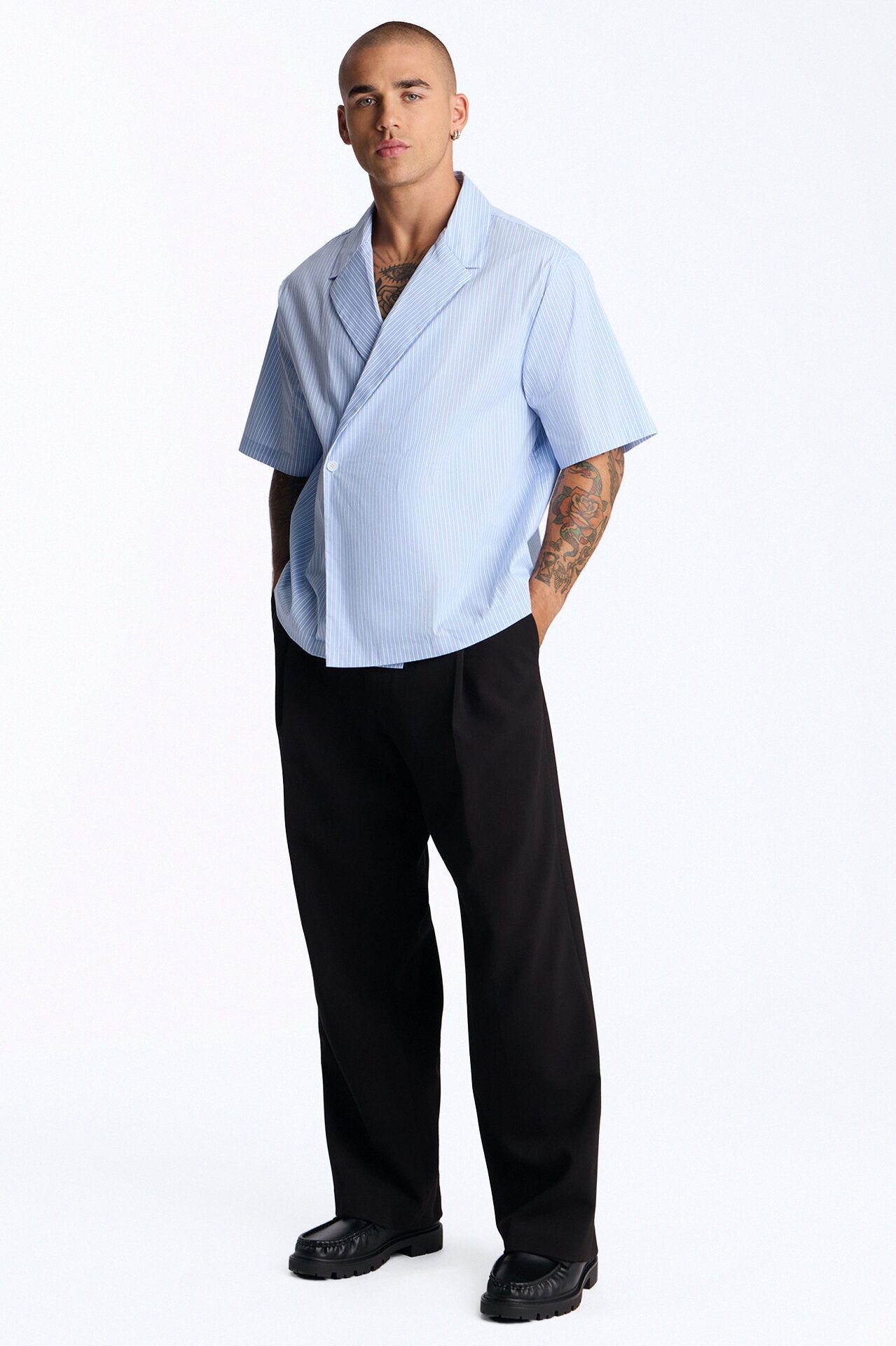 Relaxed Linear Breeze Blazer Shirt - Blue/combo