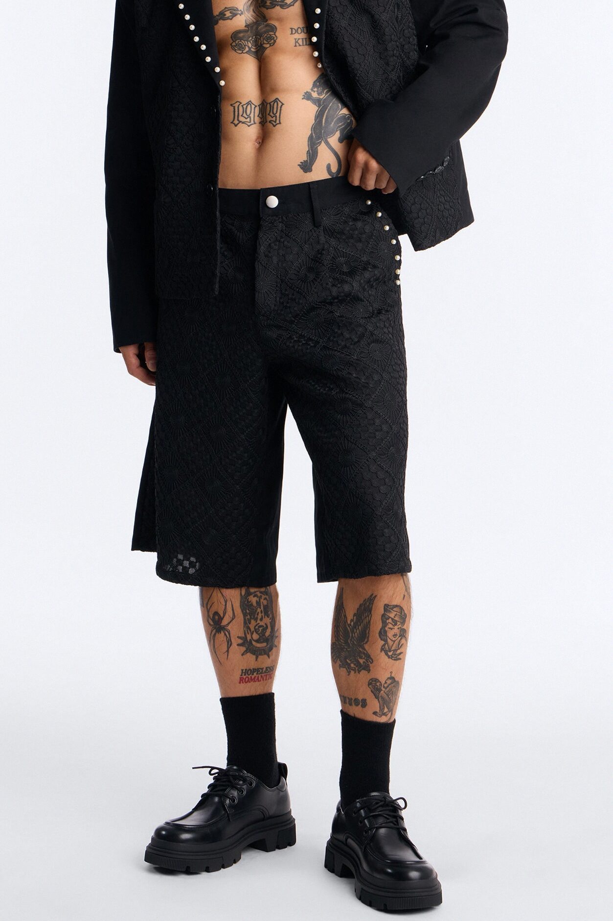 Baggy Lattice Luxe Pearl Short - Black