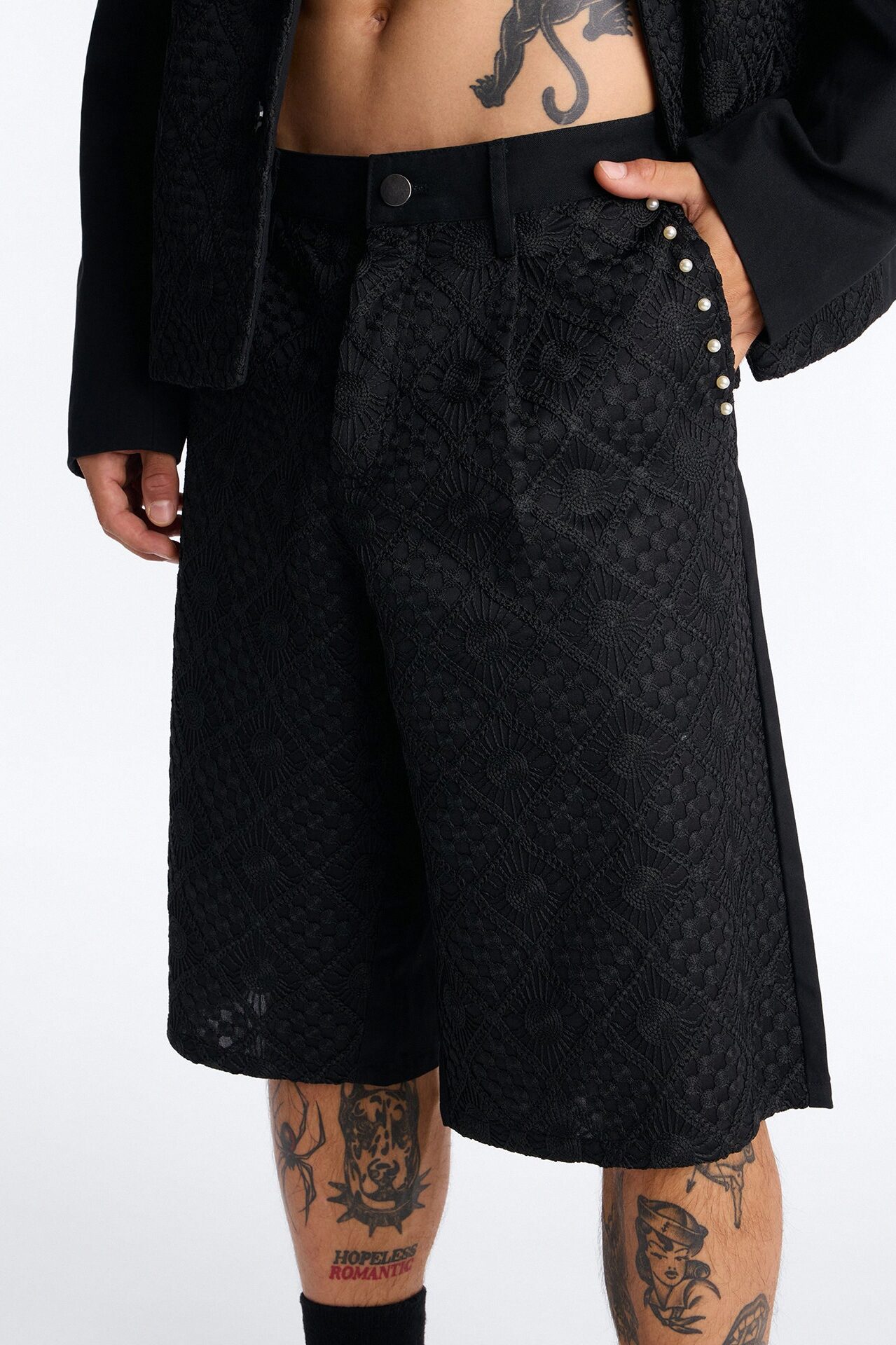 Baggy Lattice Luxe Pearl Short - Black