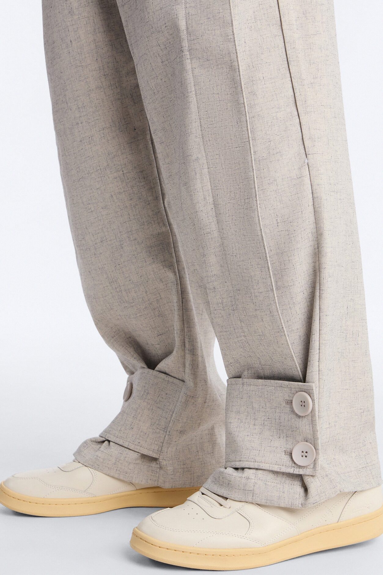 Maison Tailored Baggy Buttoned Cuff Pant - Khaki