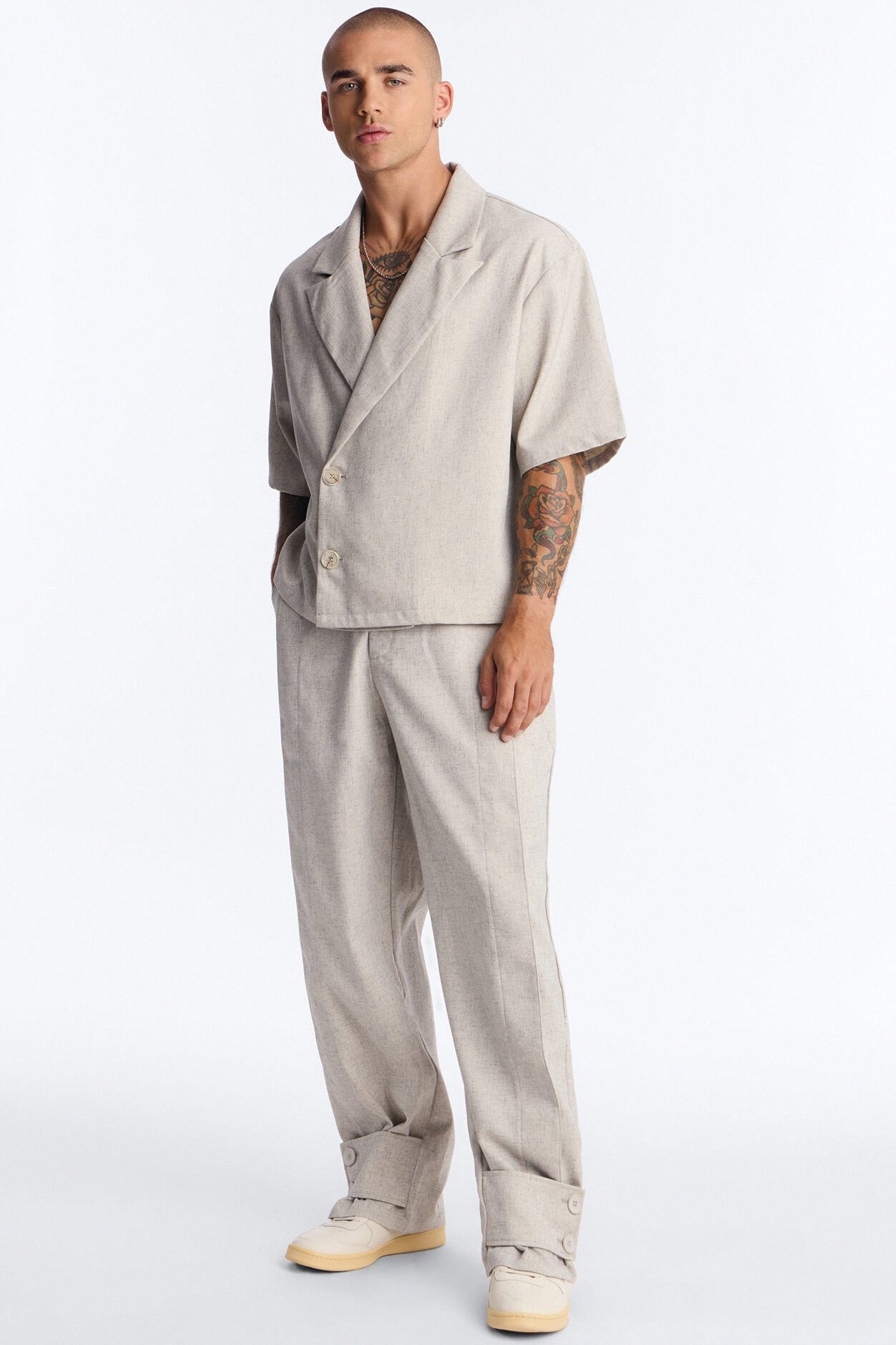 Maison Tailored Baggy Buttoned Cuff Pant - Khaki