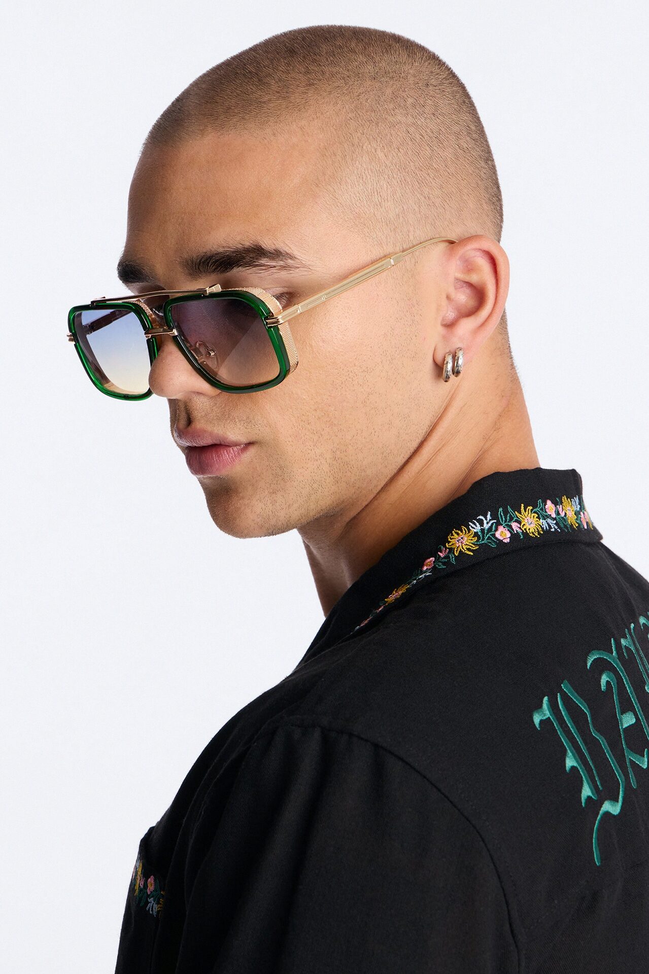Double Glance Aviator Sunglasses - Gold/Green