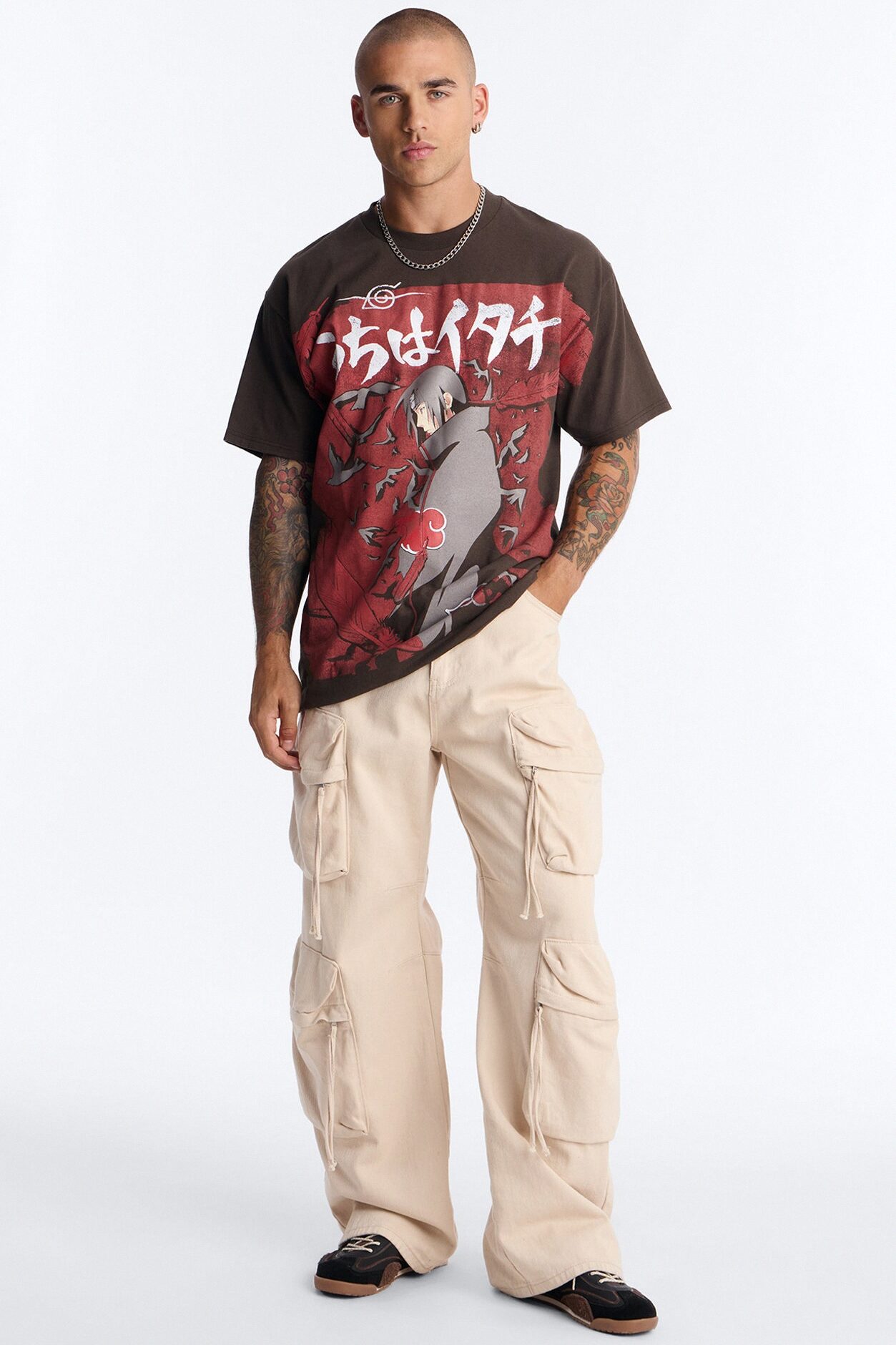 Naruto Itachi Akatsuki Oversized Short Sleeve Tee - Brown