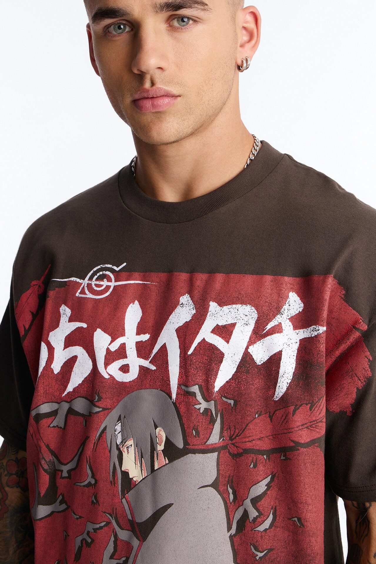 Naruto Itachi Akatsuki Oversized Short Sleeve Tee - Brown