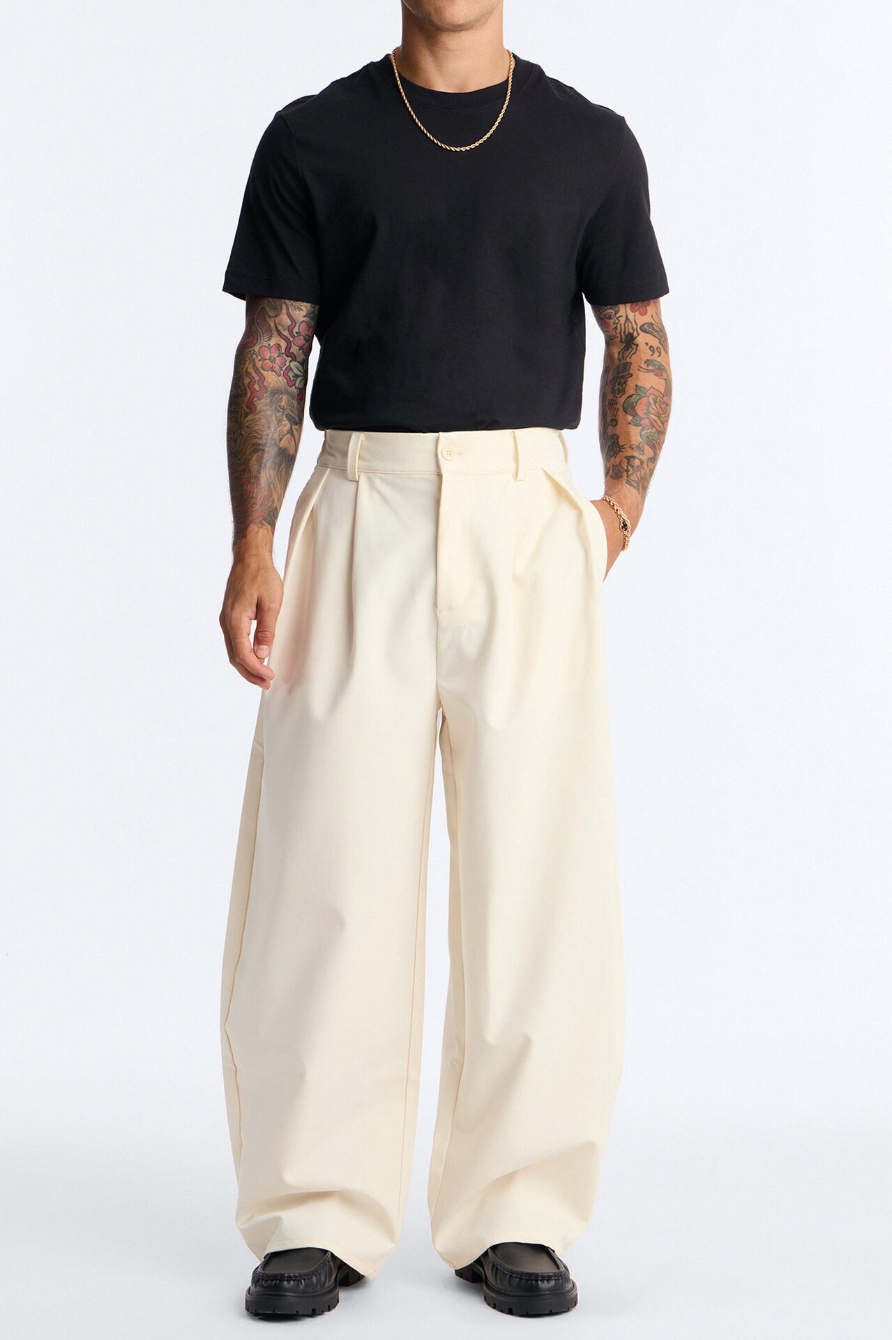 Barrel Bold Flow Trousers - Cream