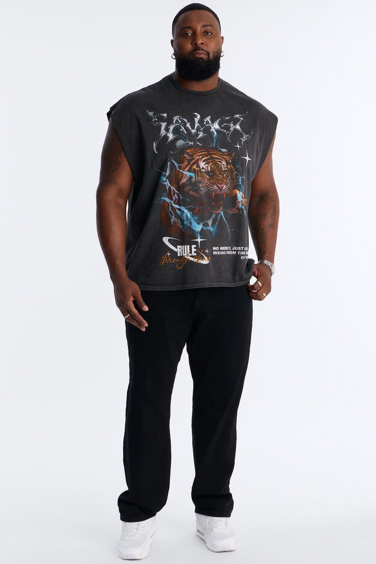 Savage Rule Vintage Oversized Muscle Tee - Black Wash