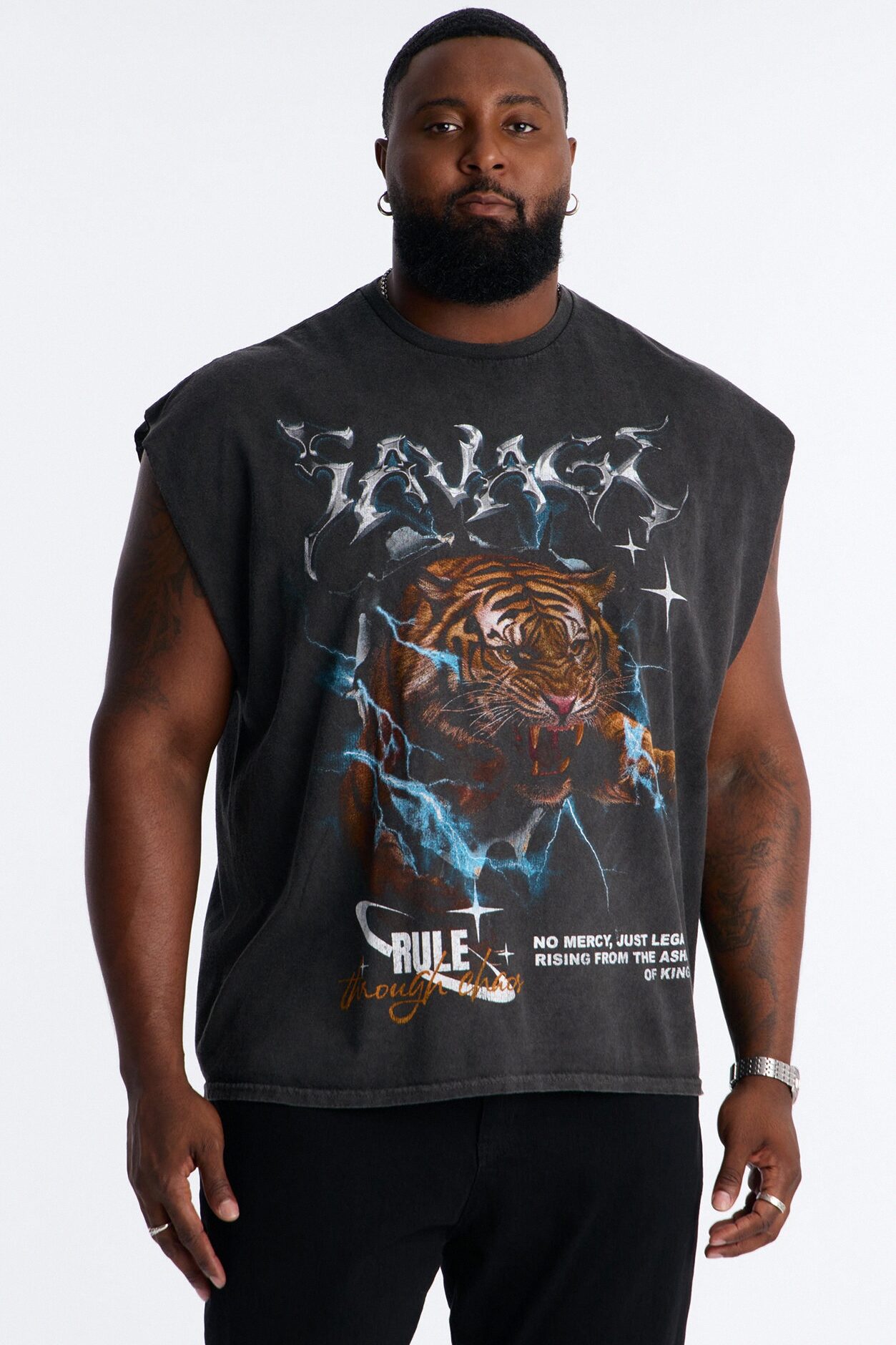 Savage Rule Vintage Oversized Muscle Tee - Black Wash
