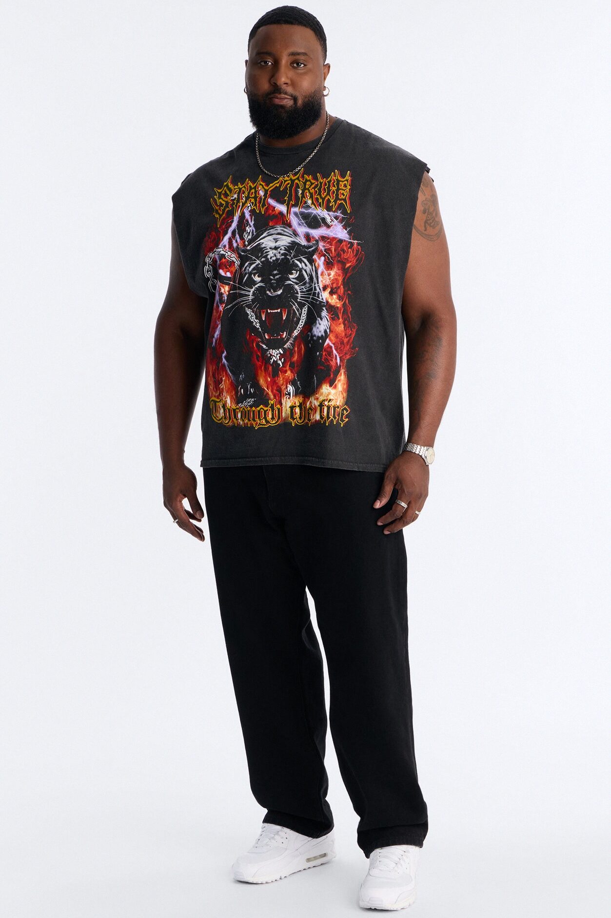 Through The Fire Vintage Oversized Muscle Tee - Black Wash