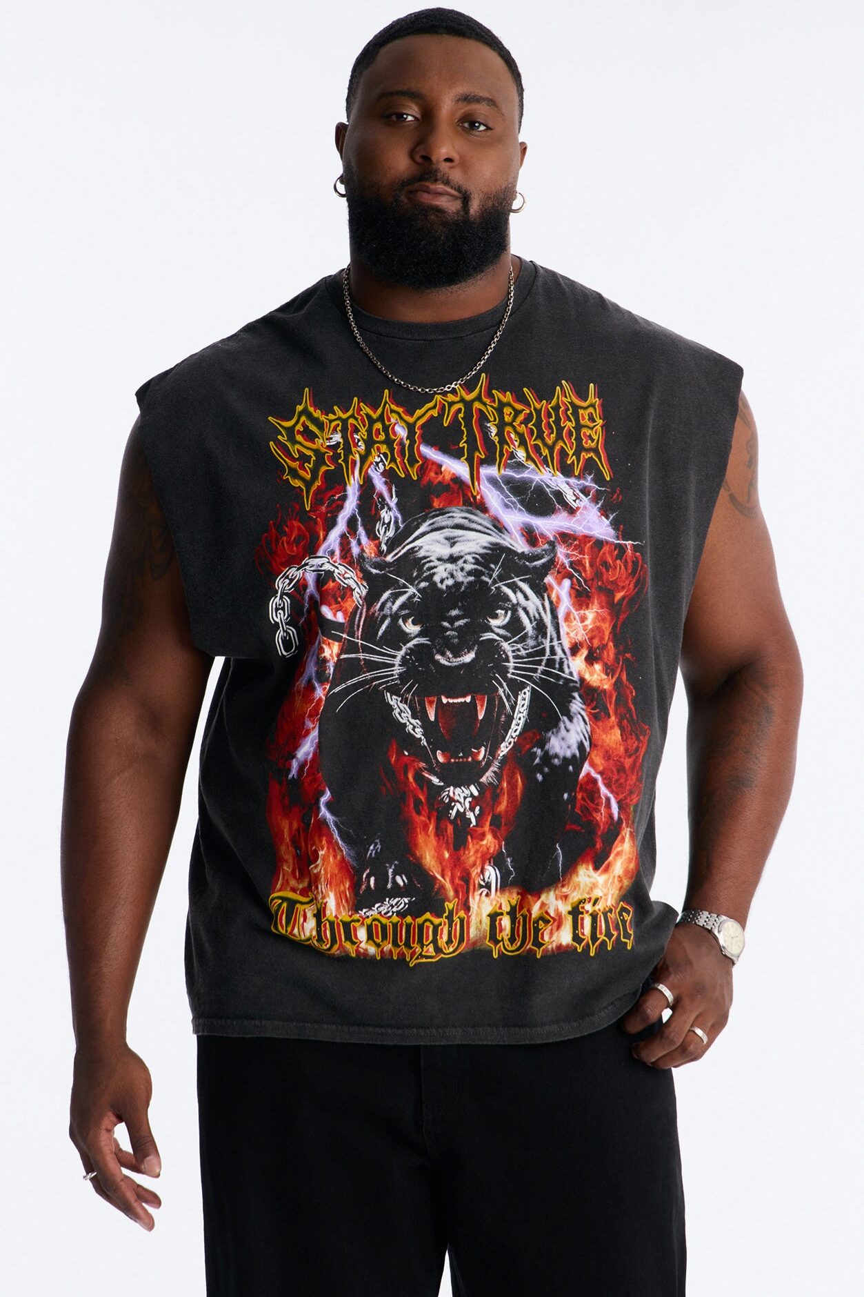 Through The Fire Vintage Oversized Muscle Tee - Black Wash