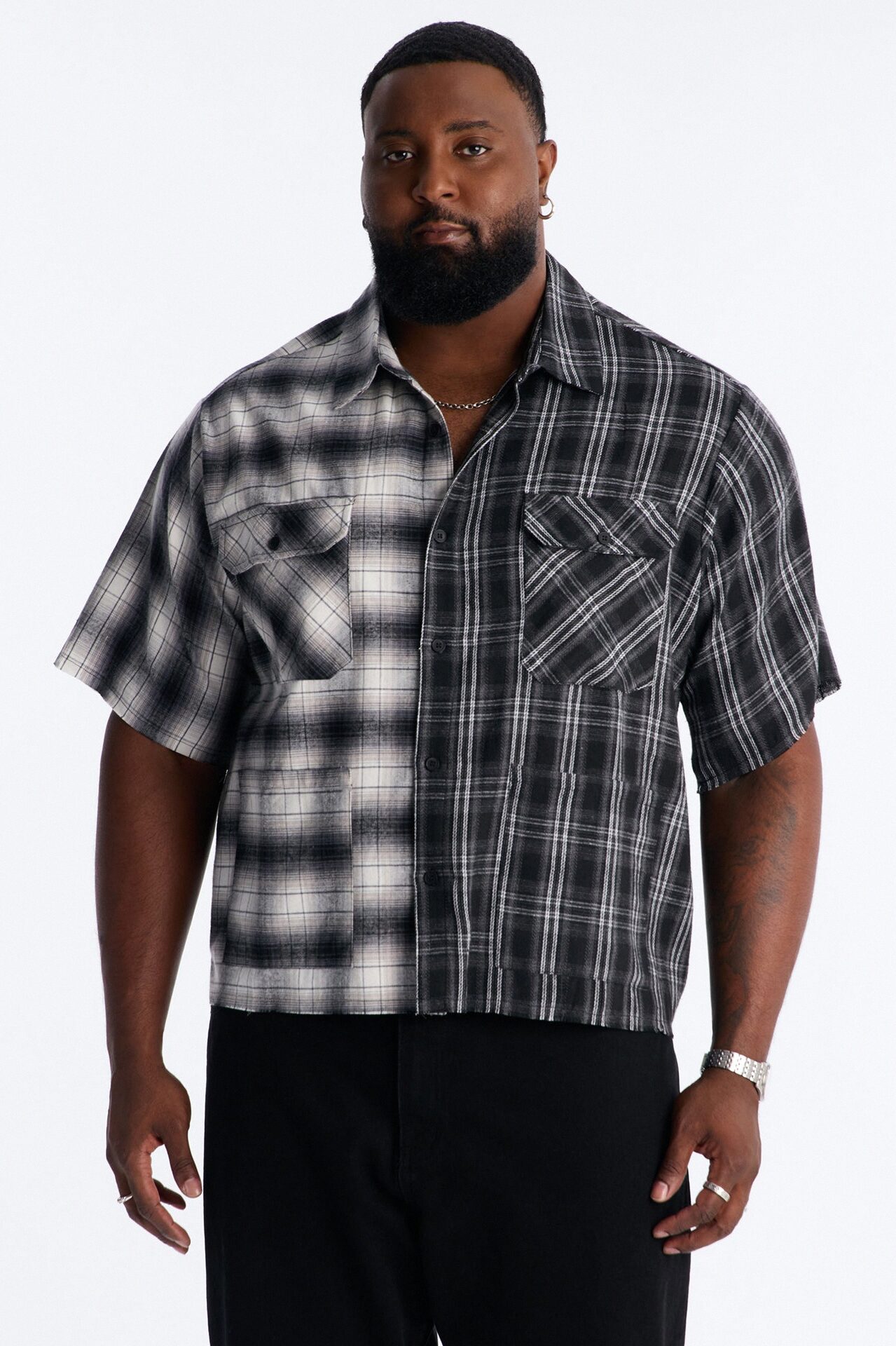 Doubletake Plaid Button Up Shirt - Black/combo