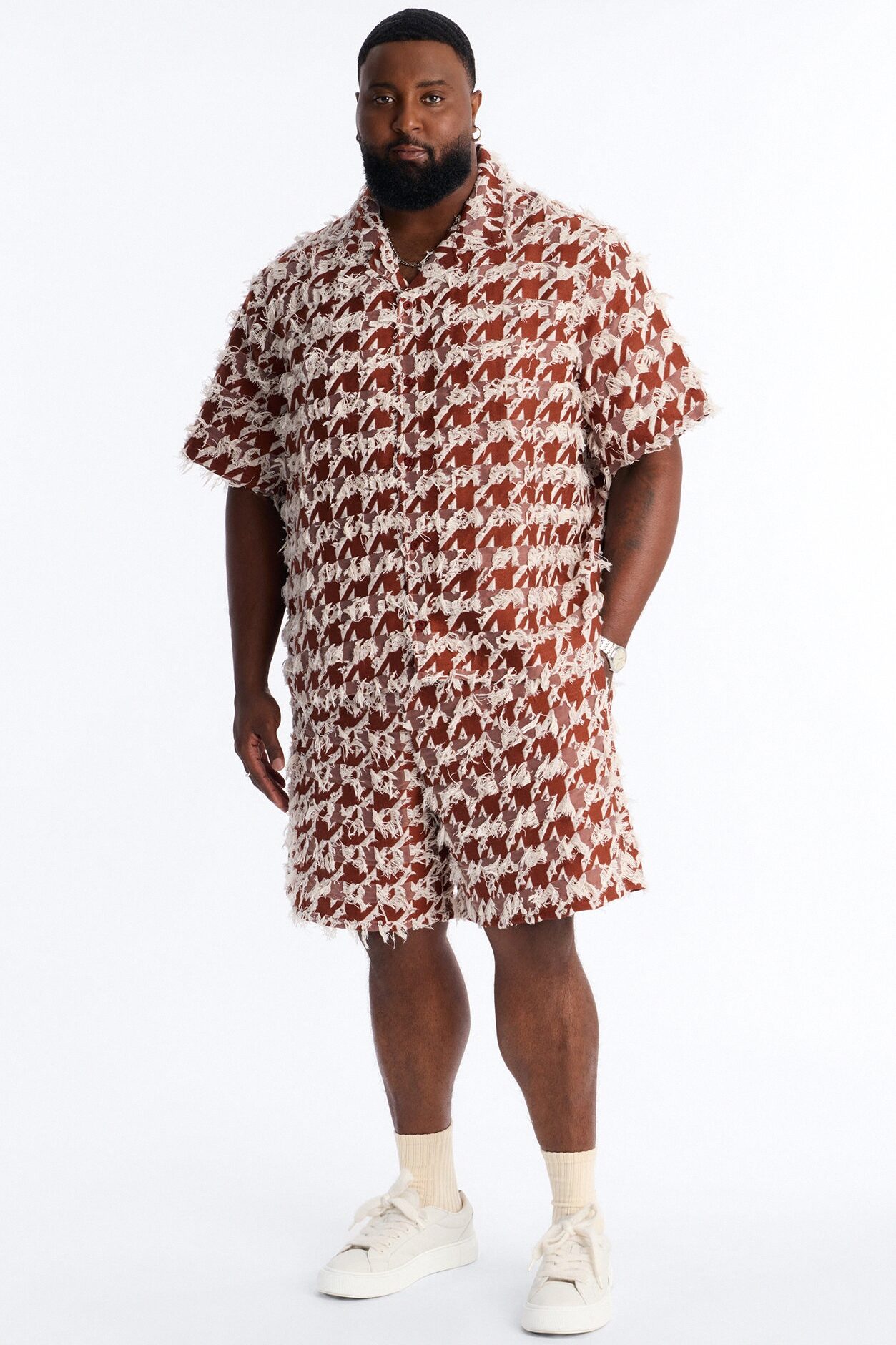 Relaxed Houndstooth Nomad Short - Brown