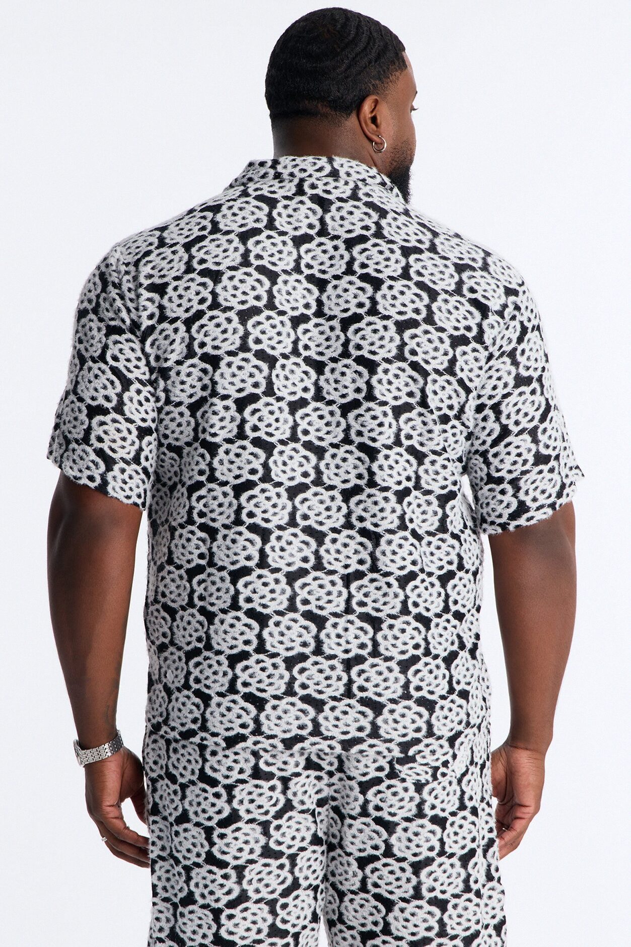 Snow Leopard Drift Cuban Collar Shirt - Black/White