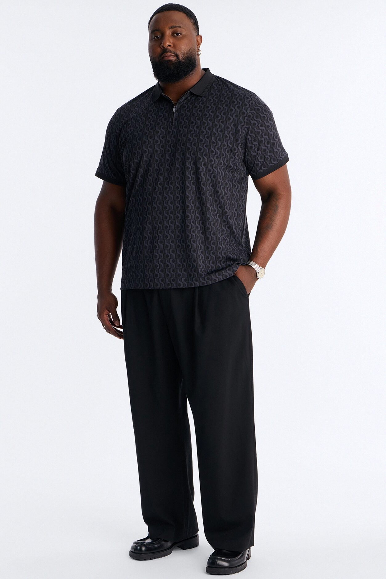 Circa Grid Quarter Zip Polo - Black/Grey