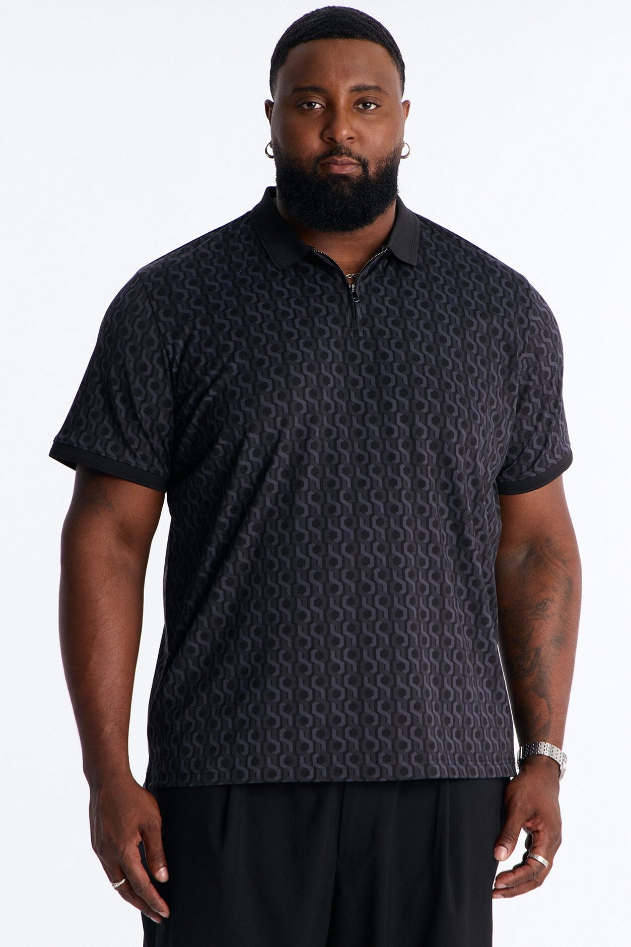 Circa Grid Quarter Zip Polo - Black/Grey