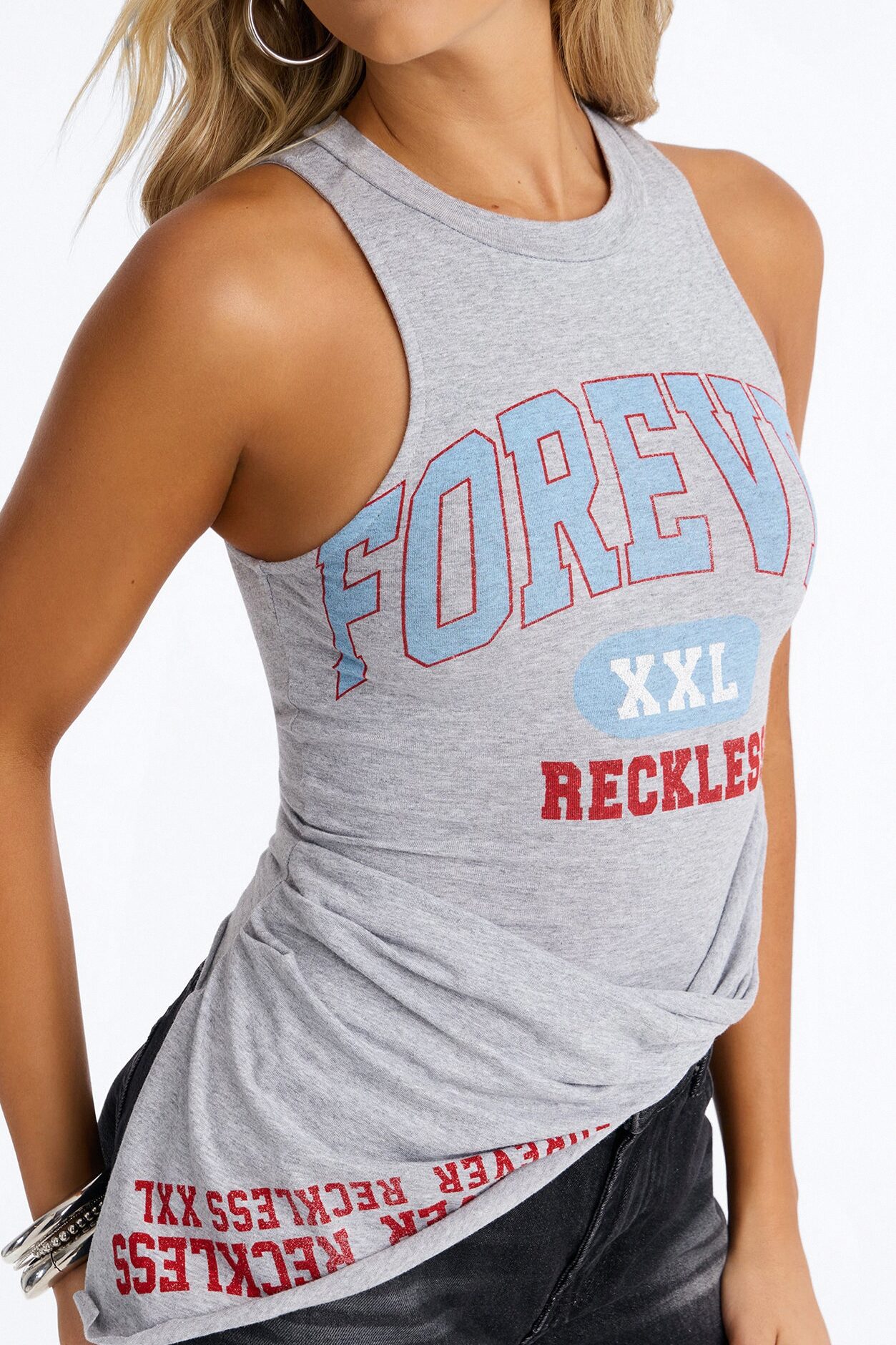Forever Reckless Asymmetrical Tank Top - Heather Grey