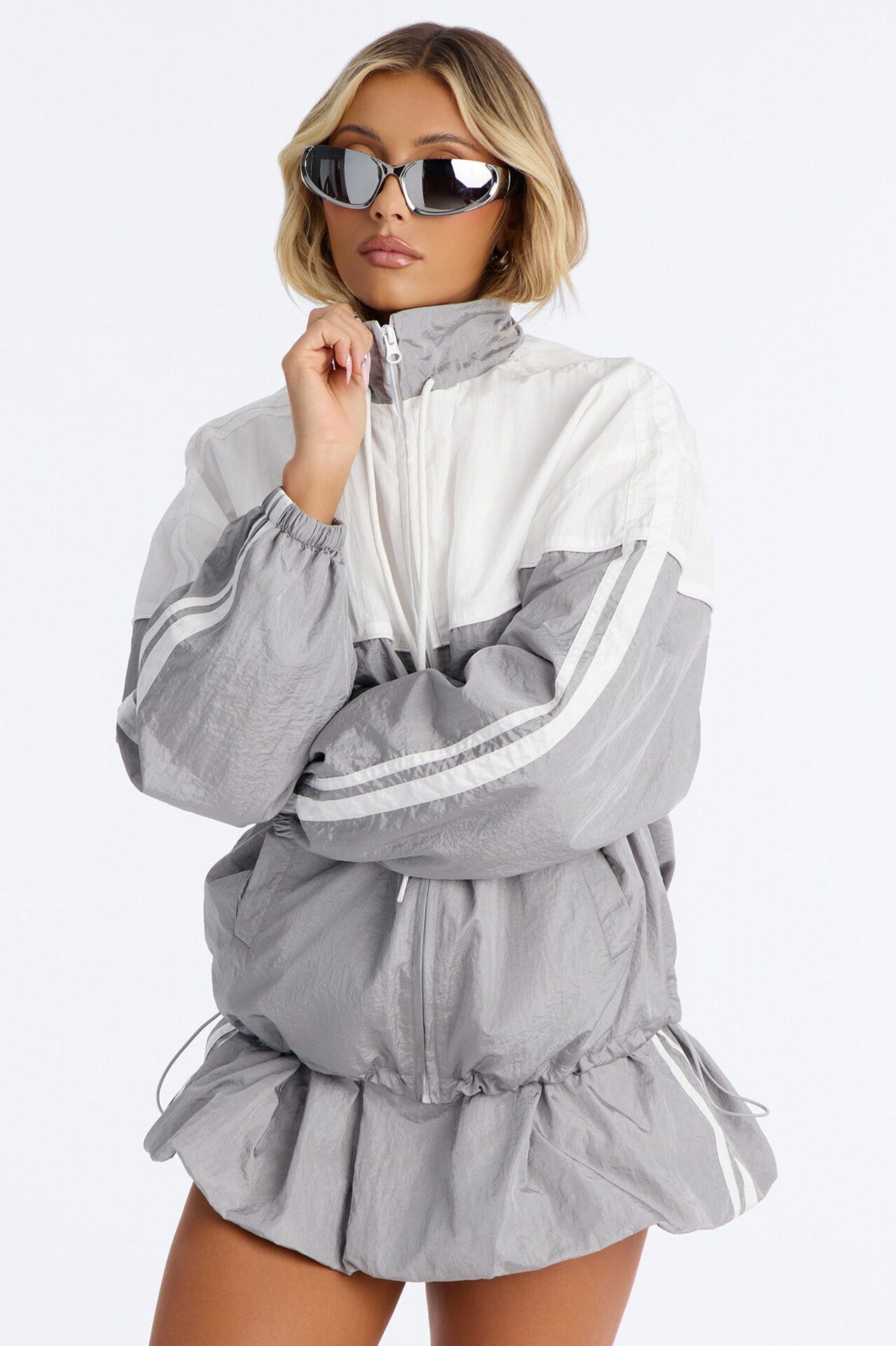 City Sprint Windbreaker Bubble Skirt Set - Silver/Combo