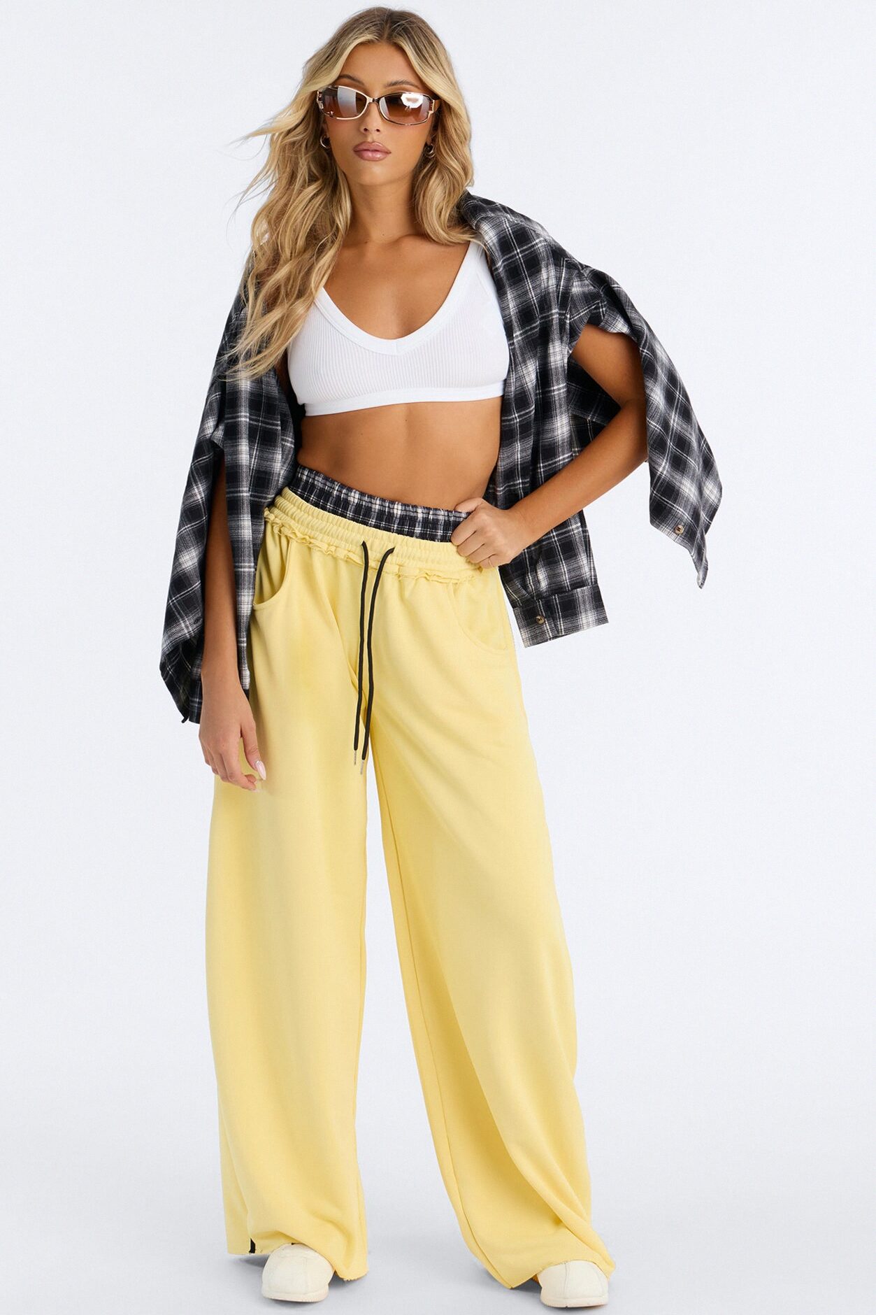Seeing Double Striped Double Waistband Sweatpants - Yellow